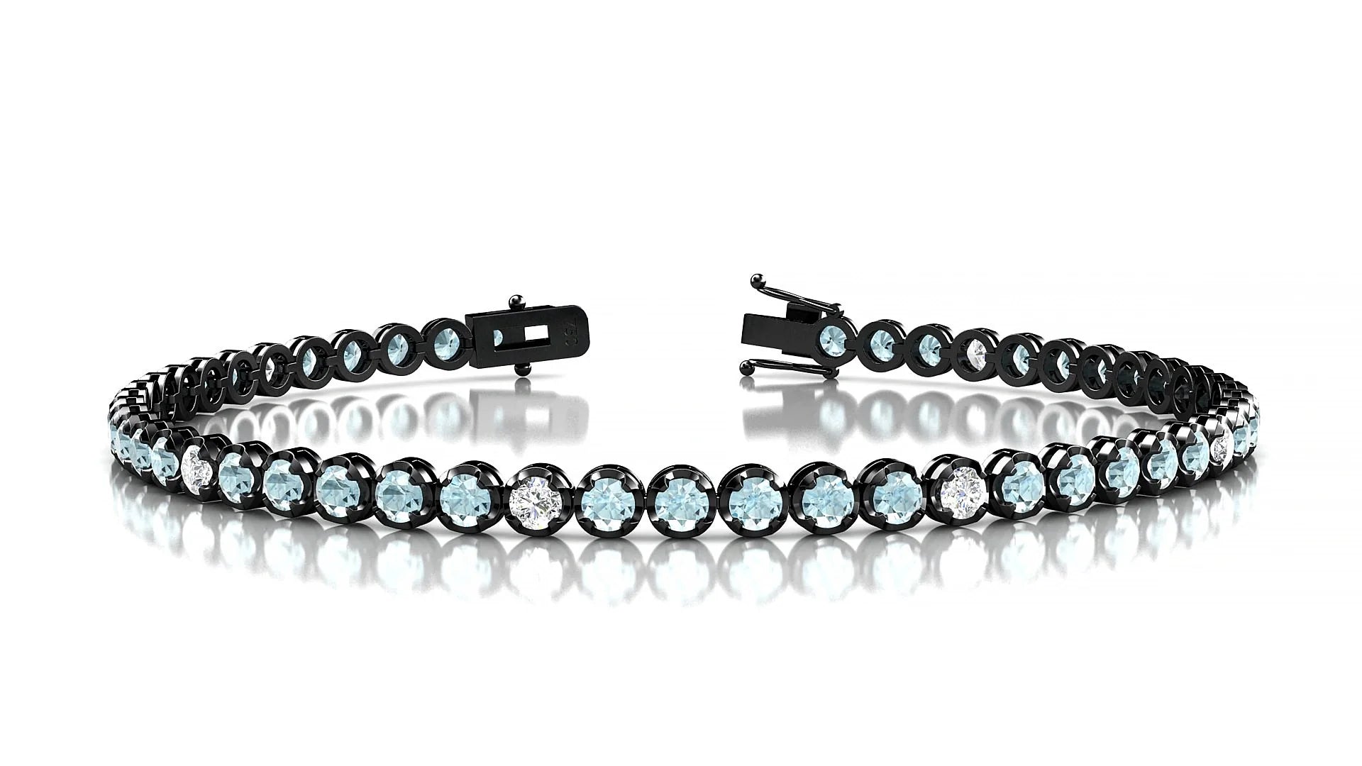 Bengal 5-1 | 18k Black Gold 2.5 mm Round Natural Aquamarine & Diamond Tennis Bracelet