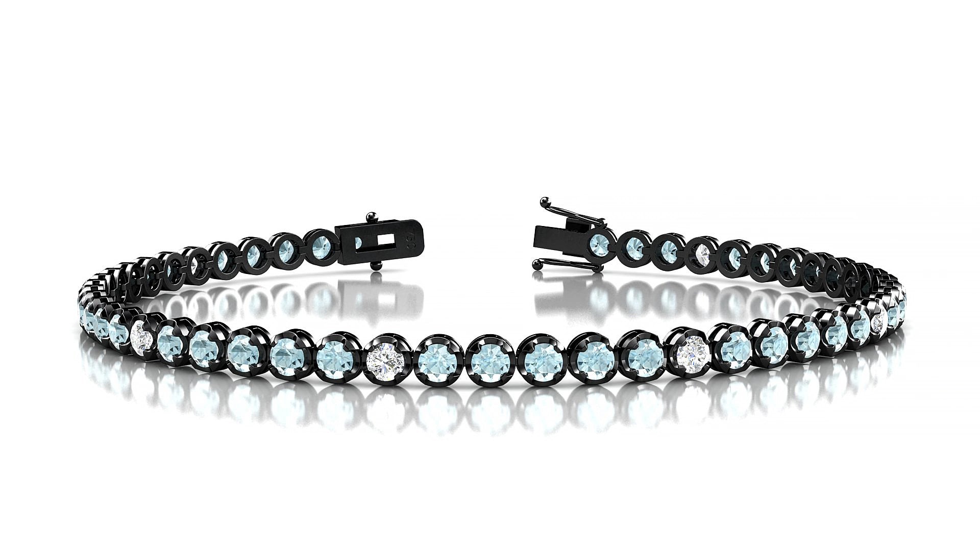 Bengal 5-1 | 18k Black Gold 2.5 mm Round Natural Aquamarine & Diamond 17 cm Tennis Bracelet