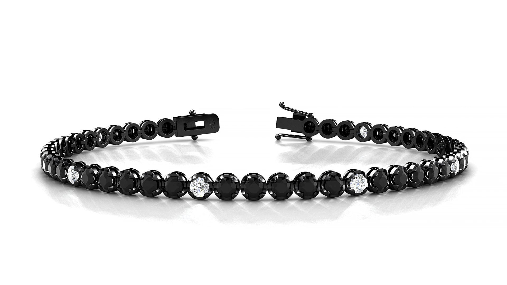 Bengal 5-1 | 18k Black Gold 2.5 mm Round Natural Black Diamond & Diamond 16 cm Tennis Bracelet