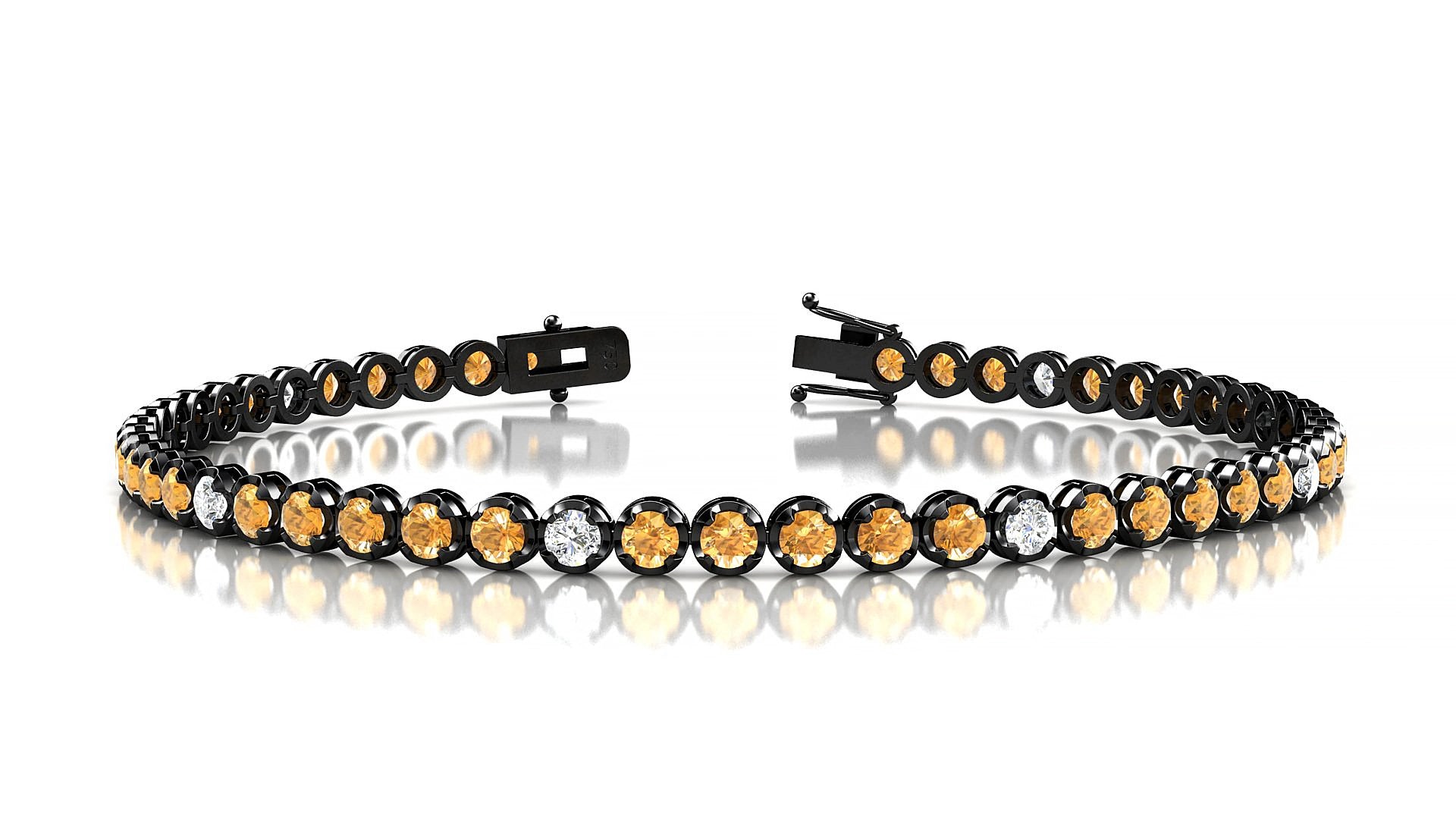 Bengal 5-1 | 18k Black Gold 2.5 mm Round Natural Citrine & Diamond 17 cm Tennis Bracelet