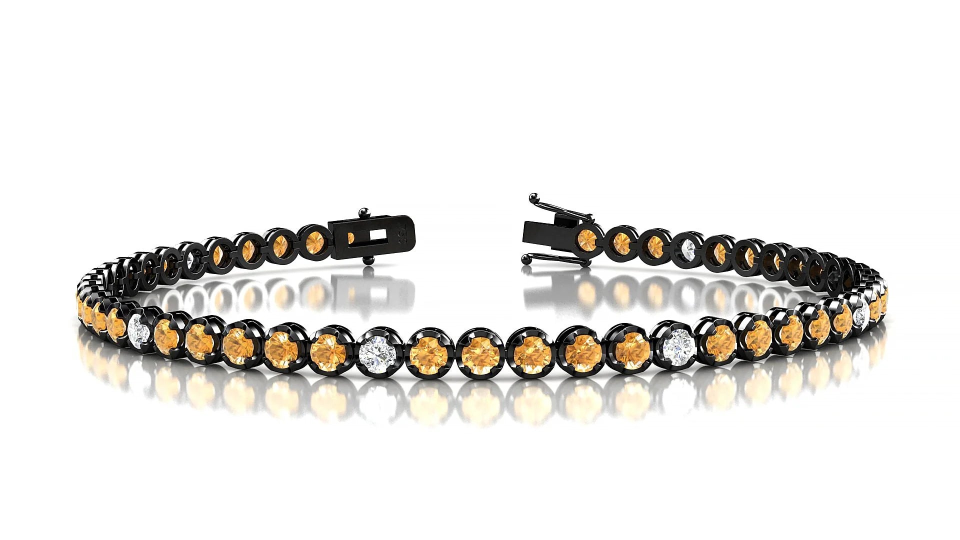Bengal 5-1 | 18k Black Gold 2.5 mm Round Natural Citrine & Diamond Tennis Bracelet