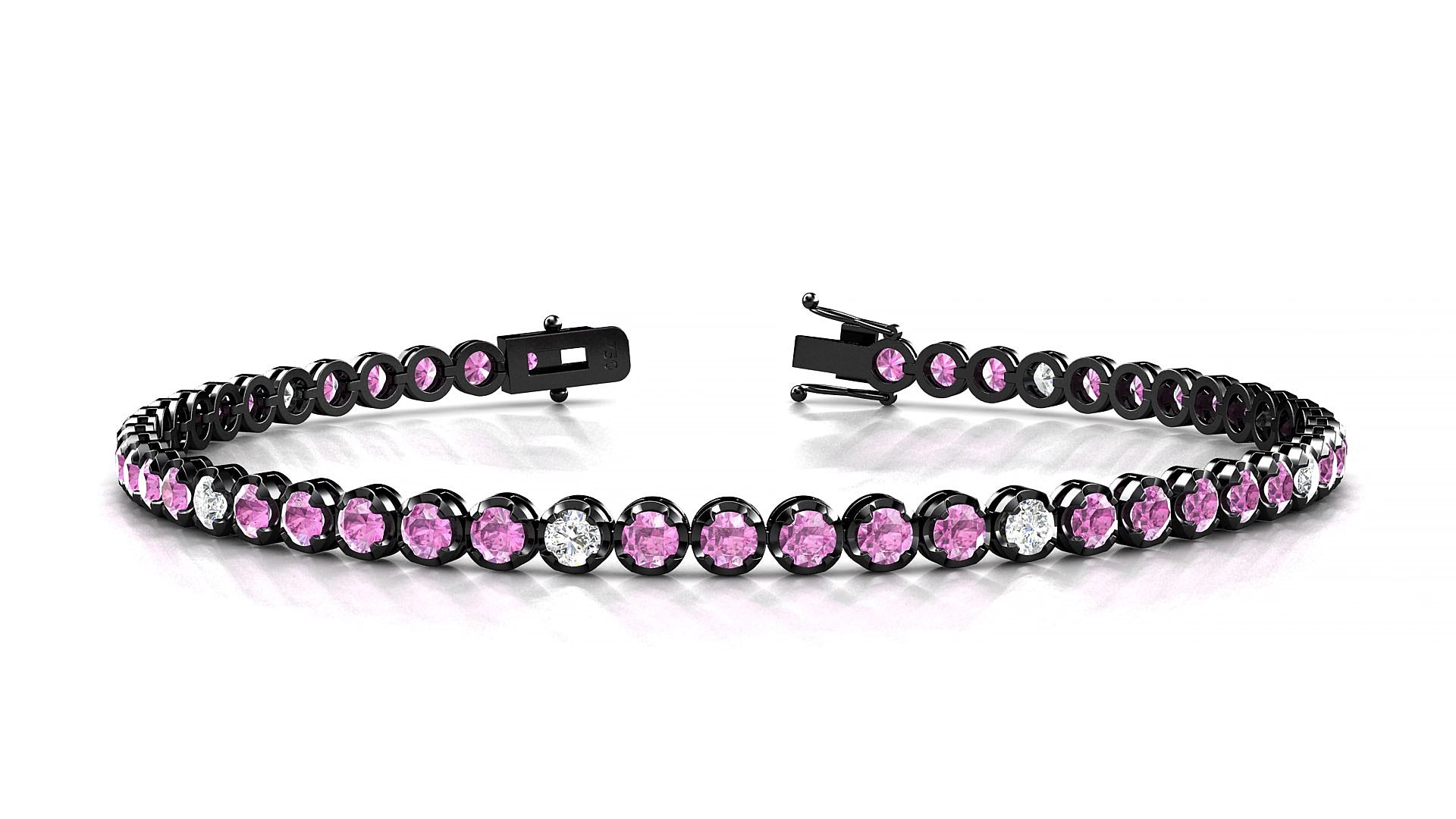 Bengal 5-1 | 18k Black Gold 2.5 mm Round Natural Pink Sapphire & Diamond 15 cm Tennis Bracelet