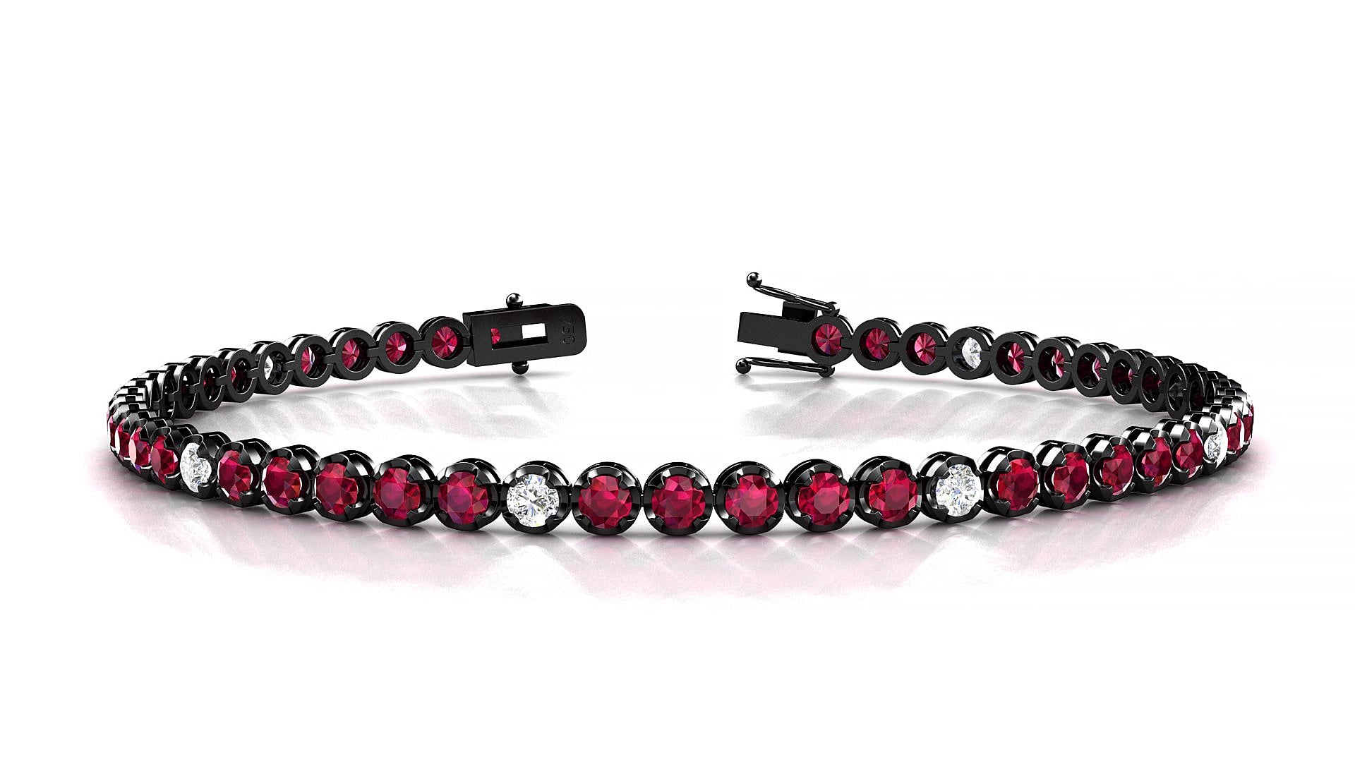 Bengal 5-1 | 18k Black Gold 2.5 mm Round Natural Ruby & Diamond 16 cm Tennis Bracelet