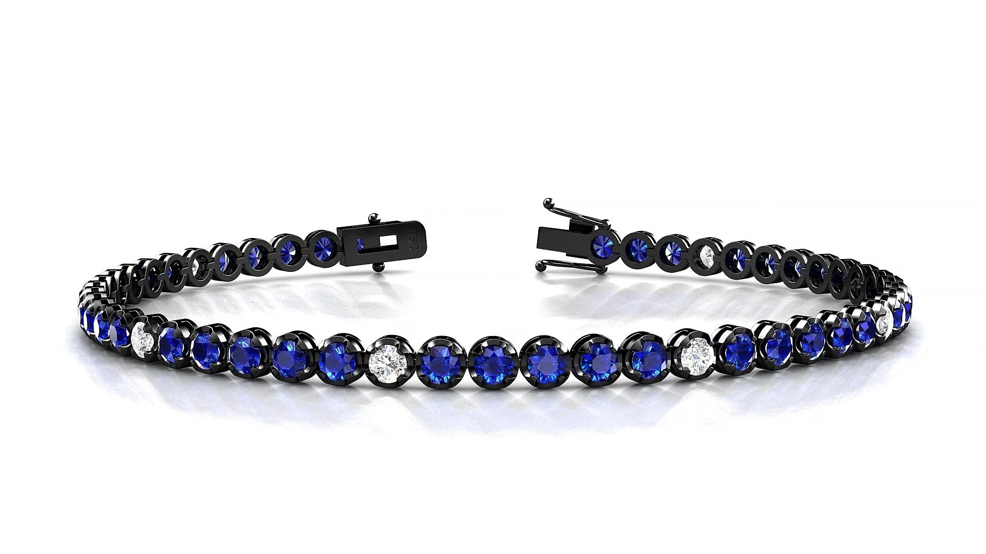 Bengal 5-1 | 18k Black Gold 2.5 mm Round Natural Sapphire & Diamond Tennis Bracelet