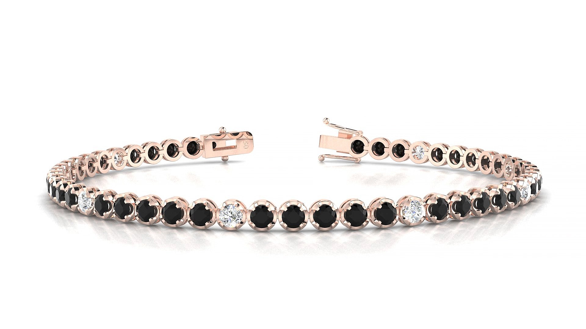 Bengal 5-1 | 18k Rose Gold 2.5 mm Round Natural Black Diamond & Diamond 16 cm Tennis Bracelet