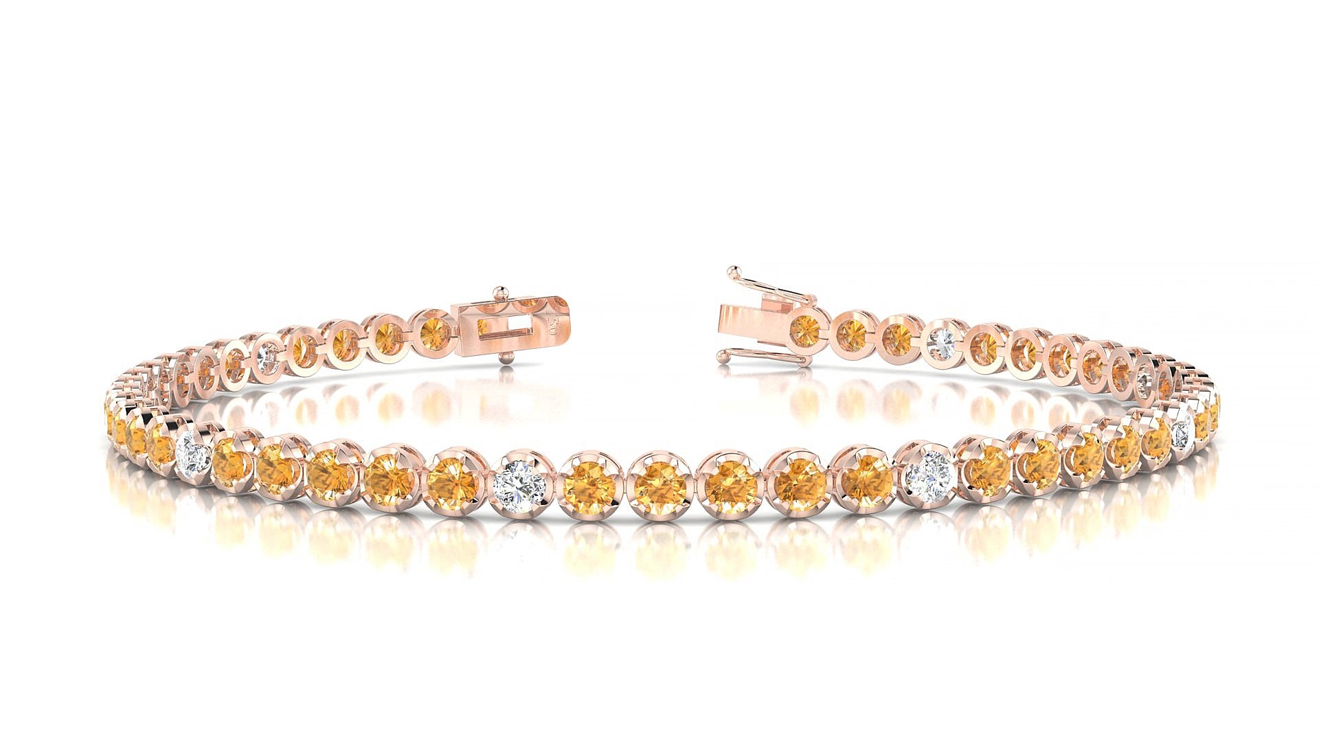 Bengal 5-1 | 18k Rose Gold 2.5 mm Round Natural Citrine & Diamond 17 cm Tennis Bracelet