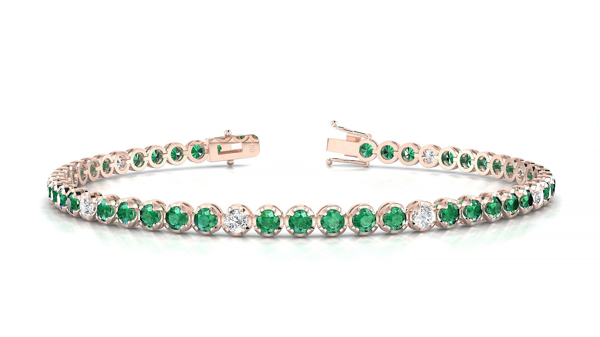 Bengal 5-1 | 18k Rose Gold 2.5 mm Round Natural Emerald & Diamond 17 cm Tennis Bracelet