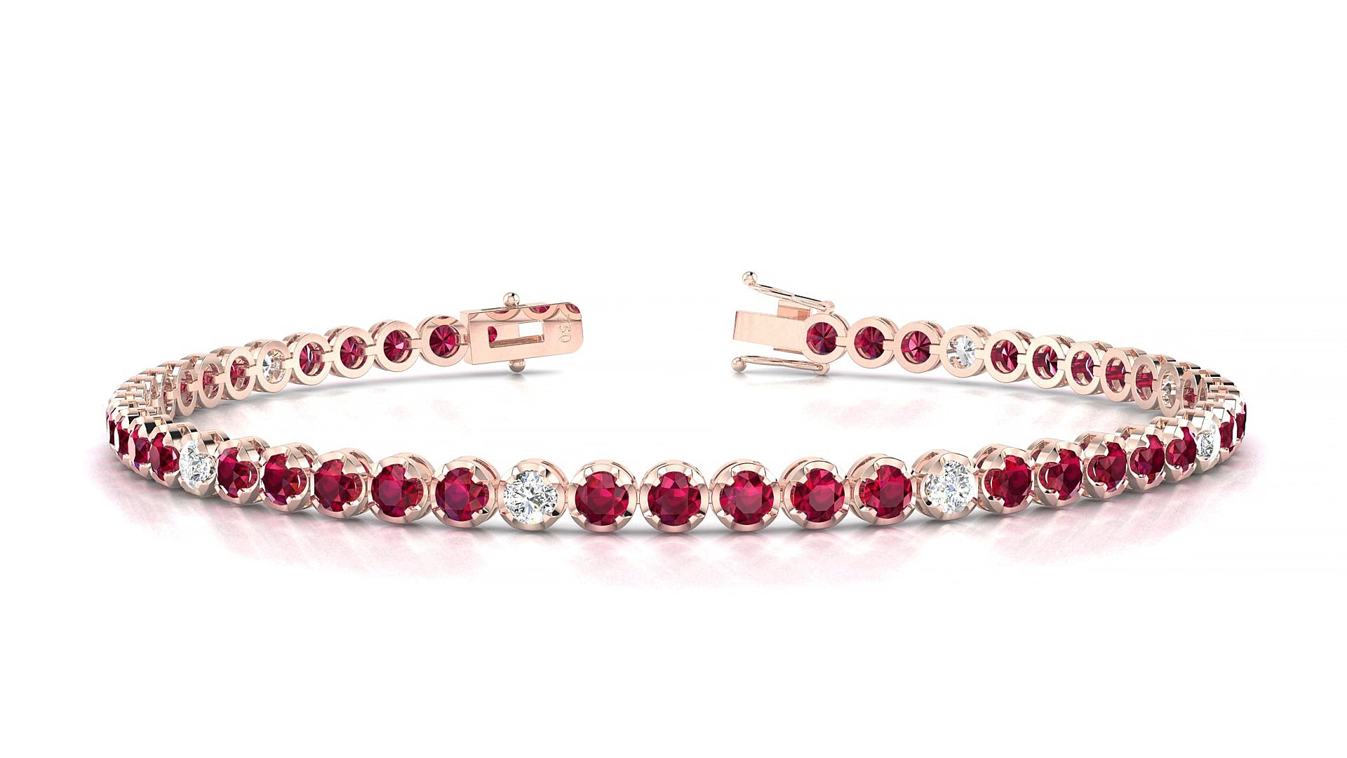 Bengal 5-1 | 18k Rose Gold 2.5 mm Round Natural Ruby & Diamond 19 cm Tennis Bracelet