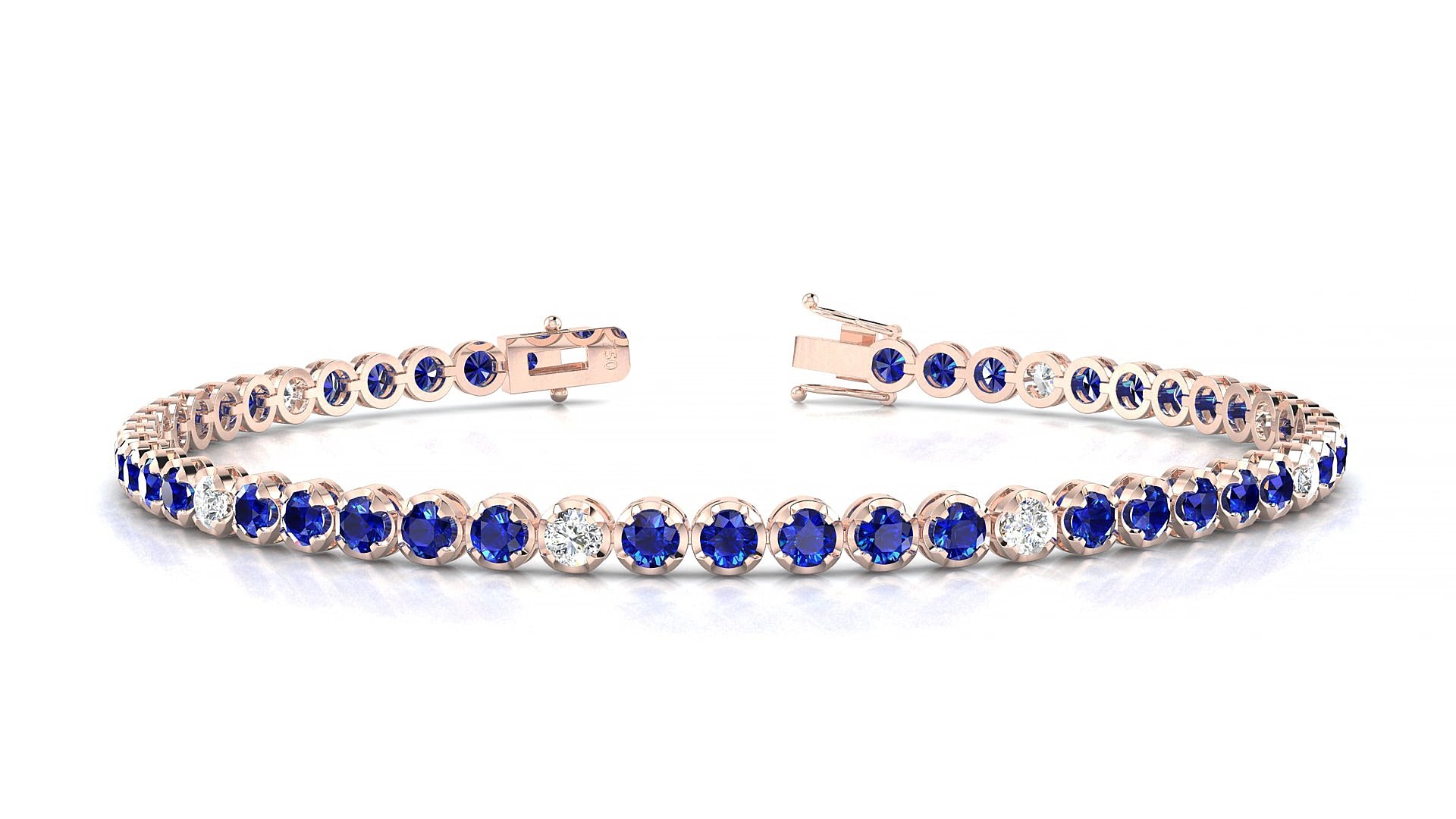Bengal 5-1 | 18k Rose Gold 2.5 mm Round Natural Sapphire & Diamond 17 cm Tennis Bracelet
