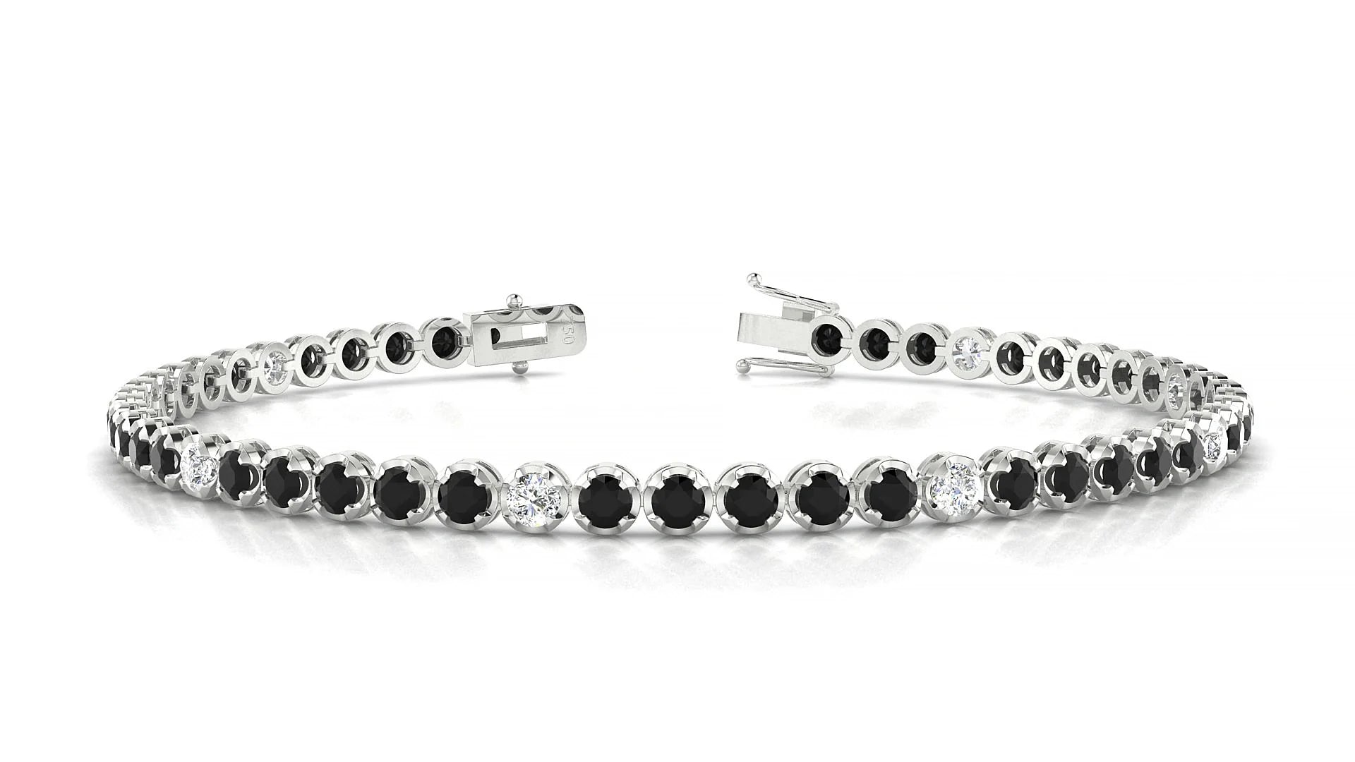Bengal 5-1 | 18k White Gold 2.5 mm Round Natural Black Diamond & Diamond Tennis Bracelet