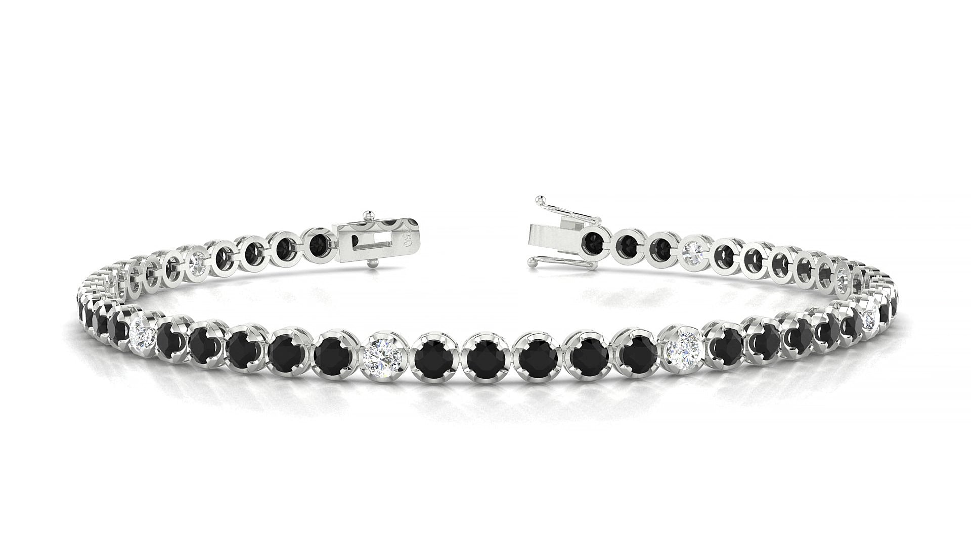 Bengal 5-1 | 18k White Gold 2.5 mm Round Natural Black Diamond & Diamond 20 cm Tennis Bracelet