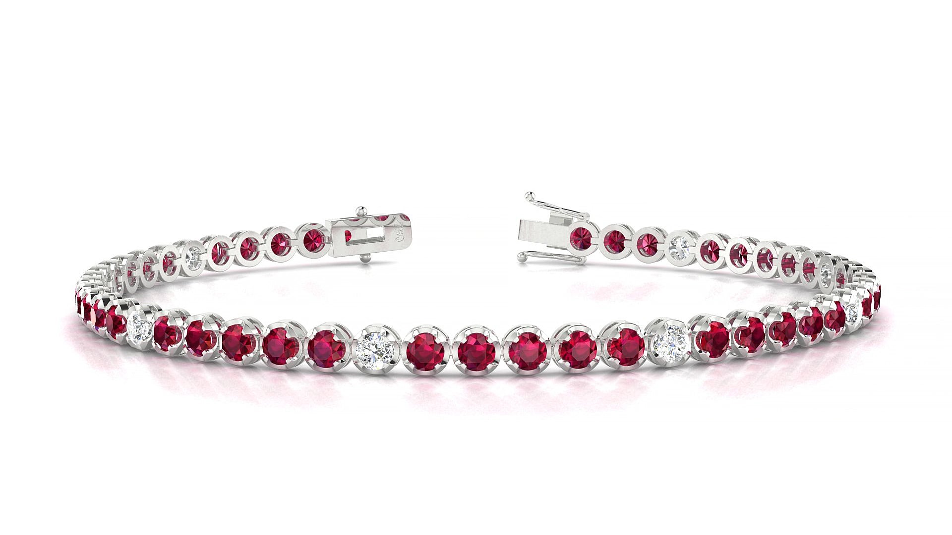 Bengal 5-1 | 18k White Gold 2.5 mm Round Natural Ruby & Diamond 19 cm Tennis Bracelet