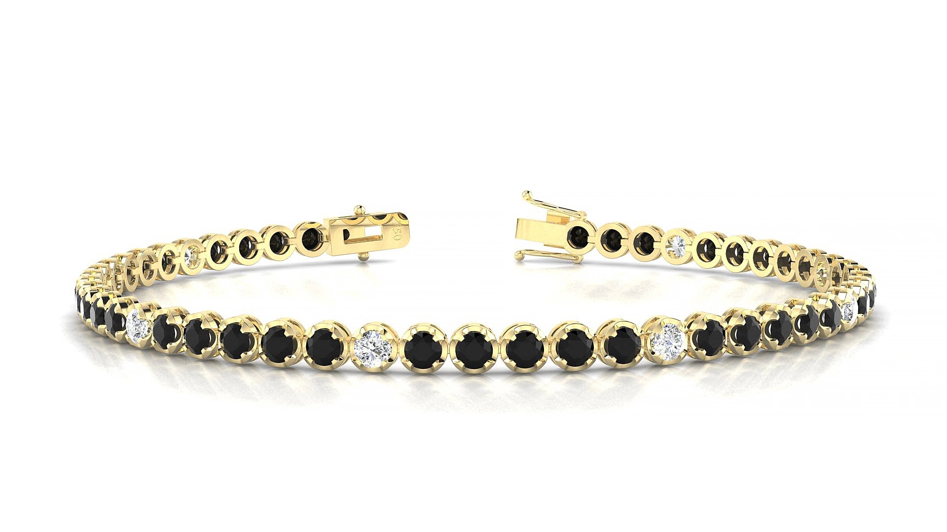 Bengal 5-1 | 18k Yellow Gold 2.5 mm Round Natural Black Diamond & Diamond 15 cm Tennis Bracelet