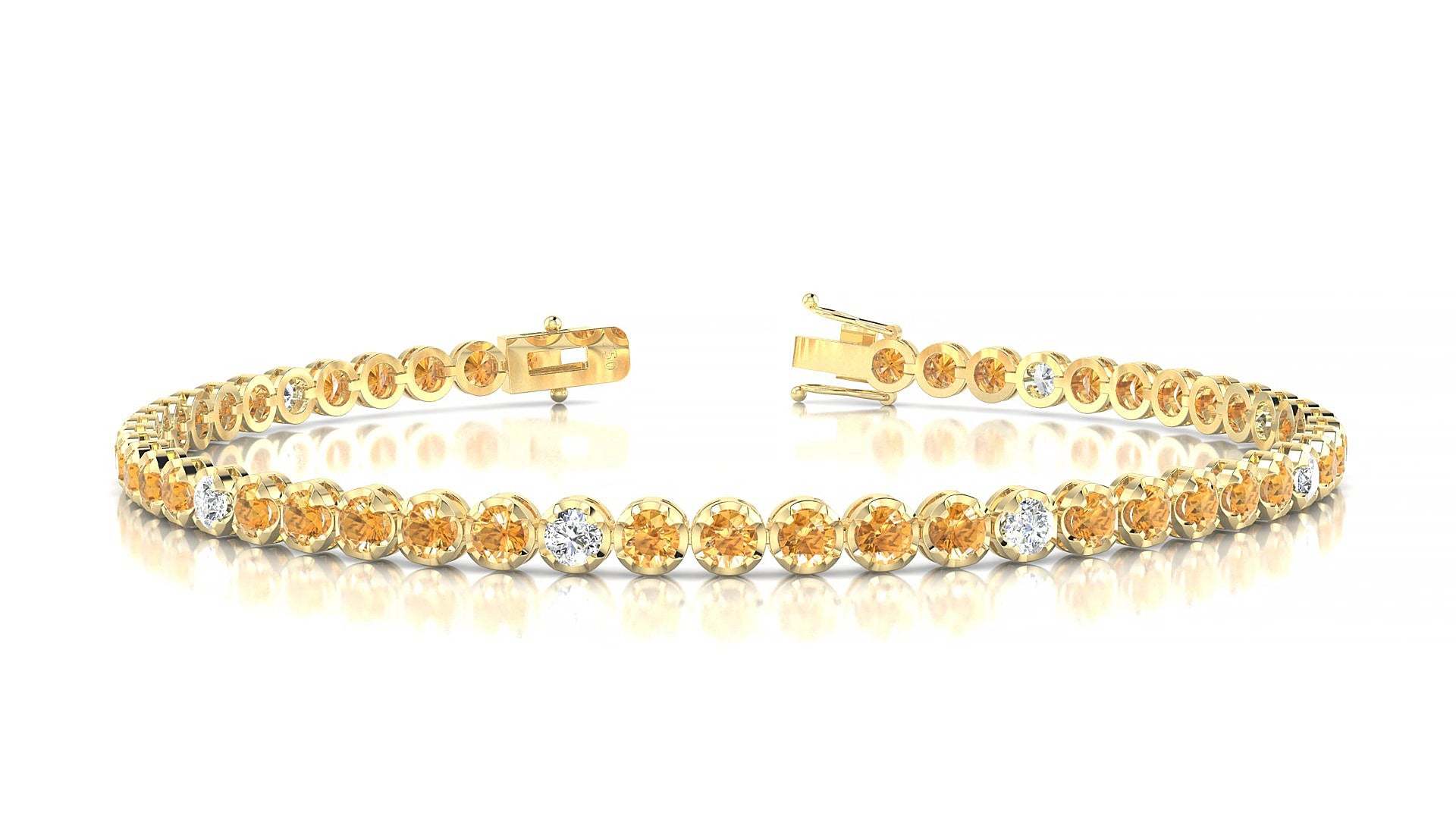 Bengal 5-1 | 18k Yellow Gold 2.5 mm Round Natural Citrine & Diamond 15 cm Tennis Bracelet