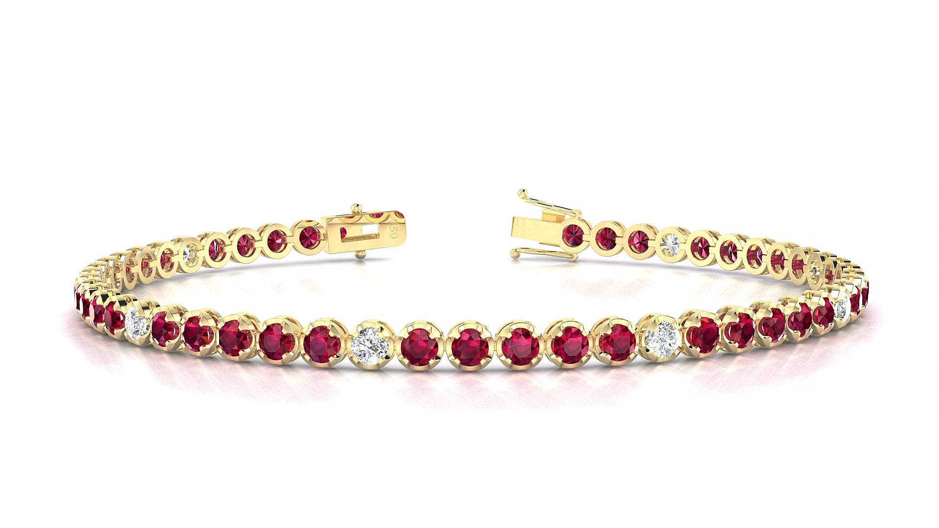 Bengal 5-1 | 18k Yellow Gold 2.5 mm Round Natural Ruby & Diamond 19 cm Tennis Bracelet