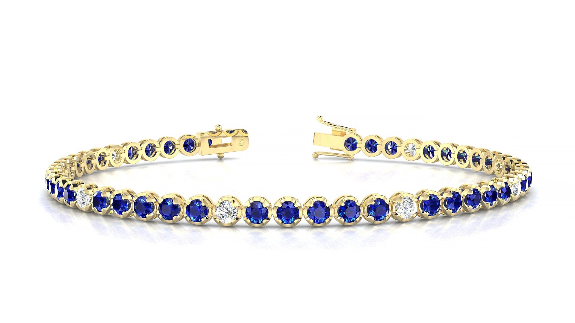 Bengal 5-1 | 18k Yellow Gold 2.5 mm Round Natural Sapphire & Diamond 20 cm Tennis Bracelet
