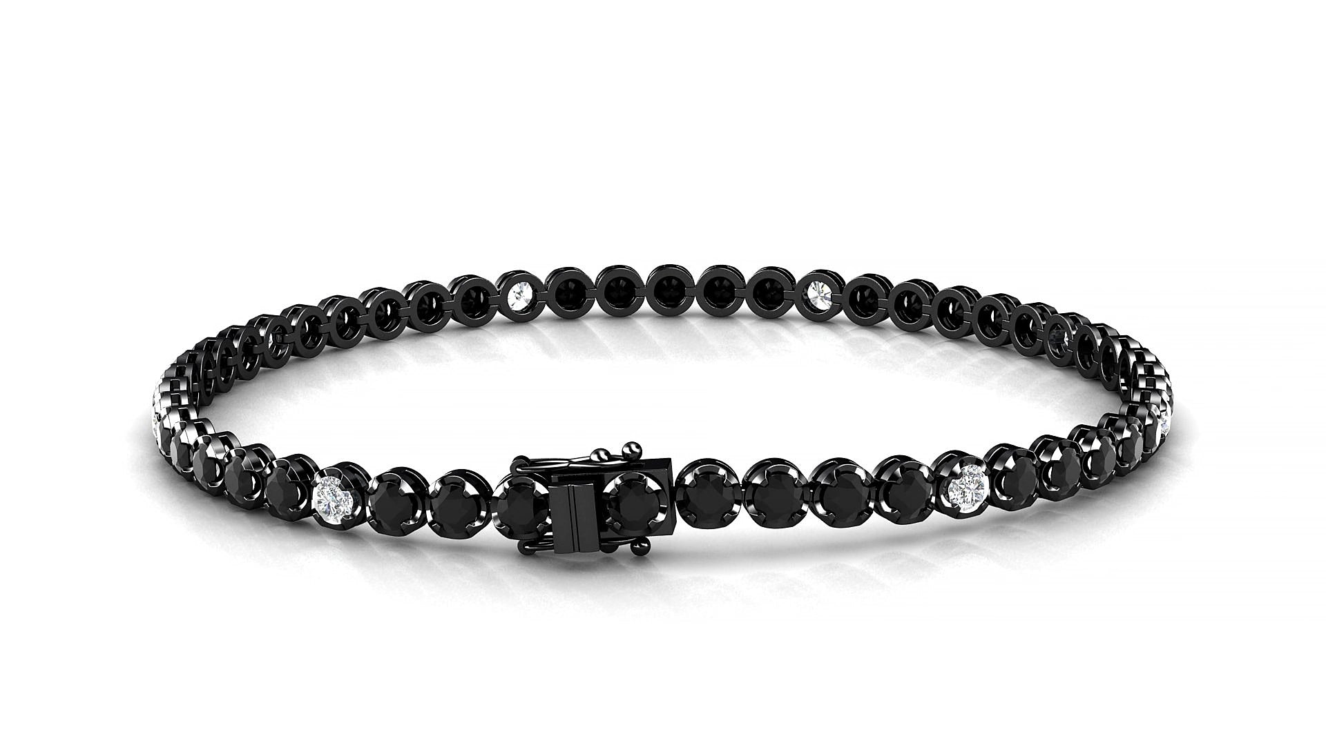 Bengal 5-1 | 18k Black Gold 2.5 mm Round Natural Black Diamond & Diamond 19 cm Tennis Bracelet