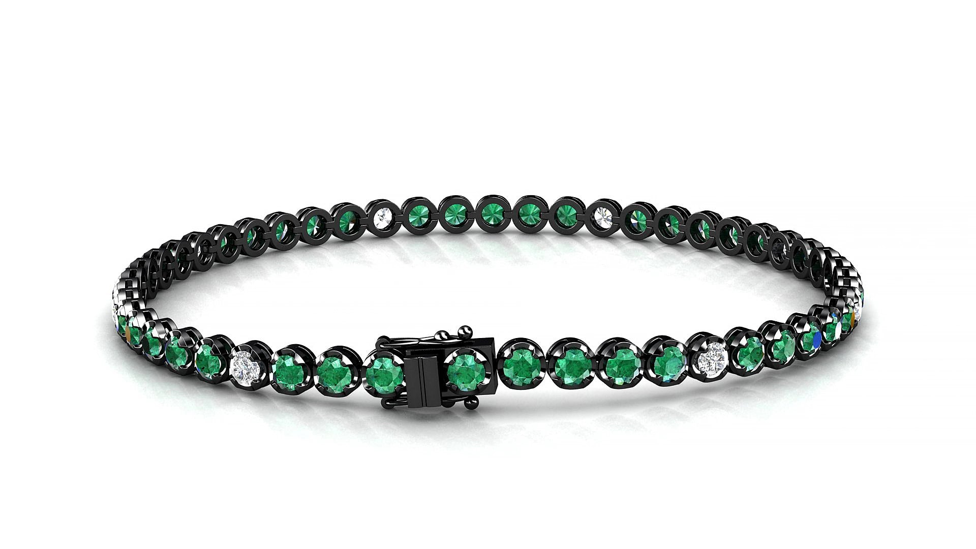 Bengal 5-1 | 18k Black Gold 2.5 mm Round Natural Emerald & Diamond 15 cm Tennis Bracelet