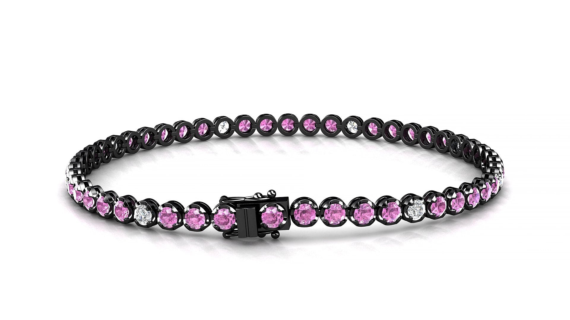 Bengal 5-1 | 18k Black Gold 2.5 mm Round Natural Pink Sapphire & Diamond 16 cm Tennis Bracelet