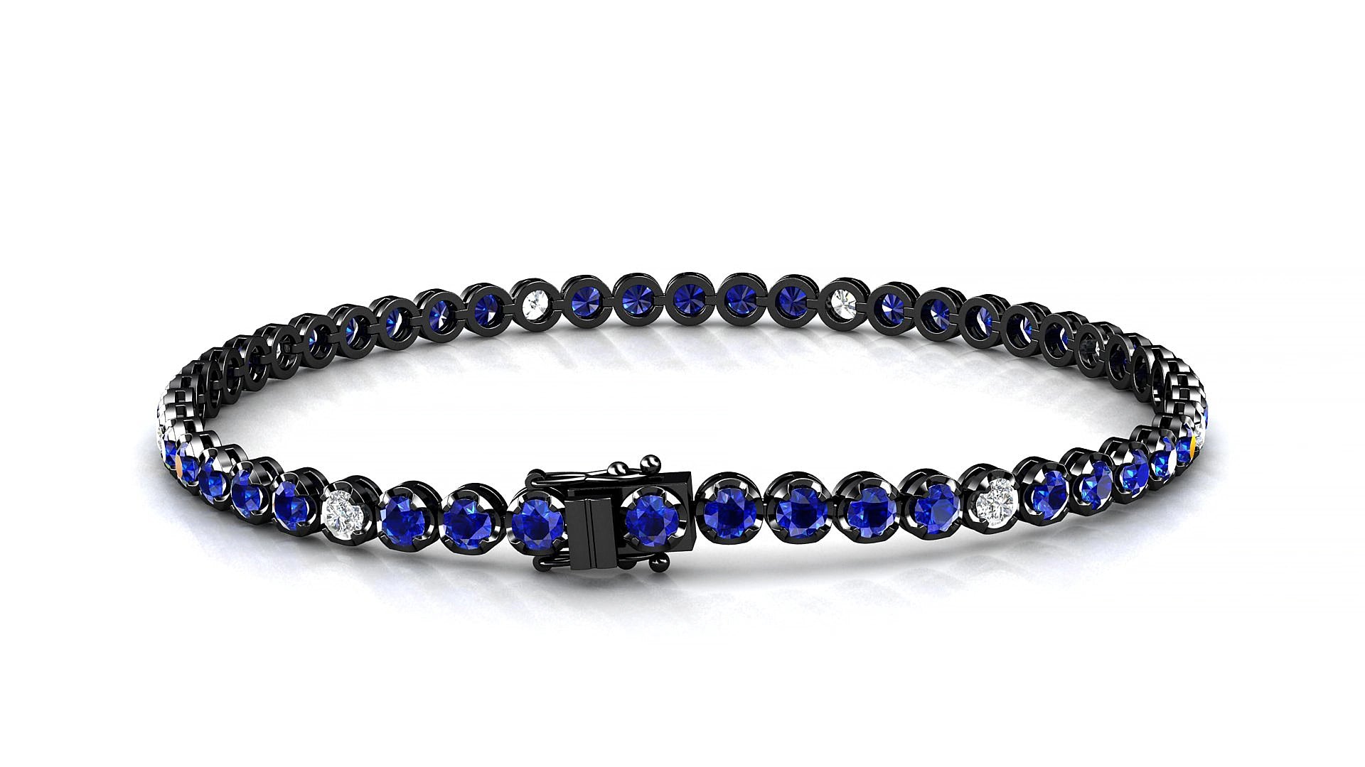 Bengal 5-1 | 18k Black Gold 2.5 mm Round Natural Sapphire & Diamond 19 cm Tennis Bracelet