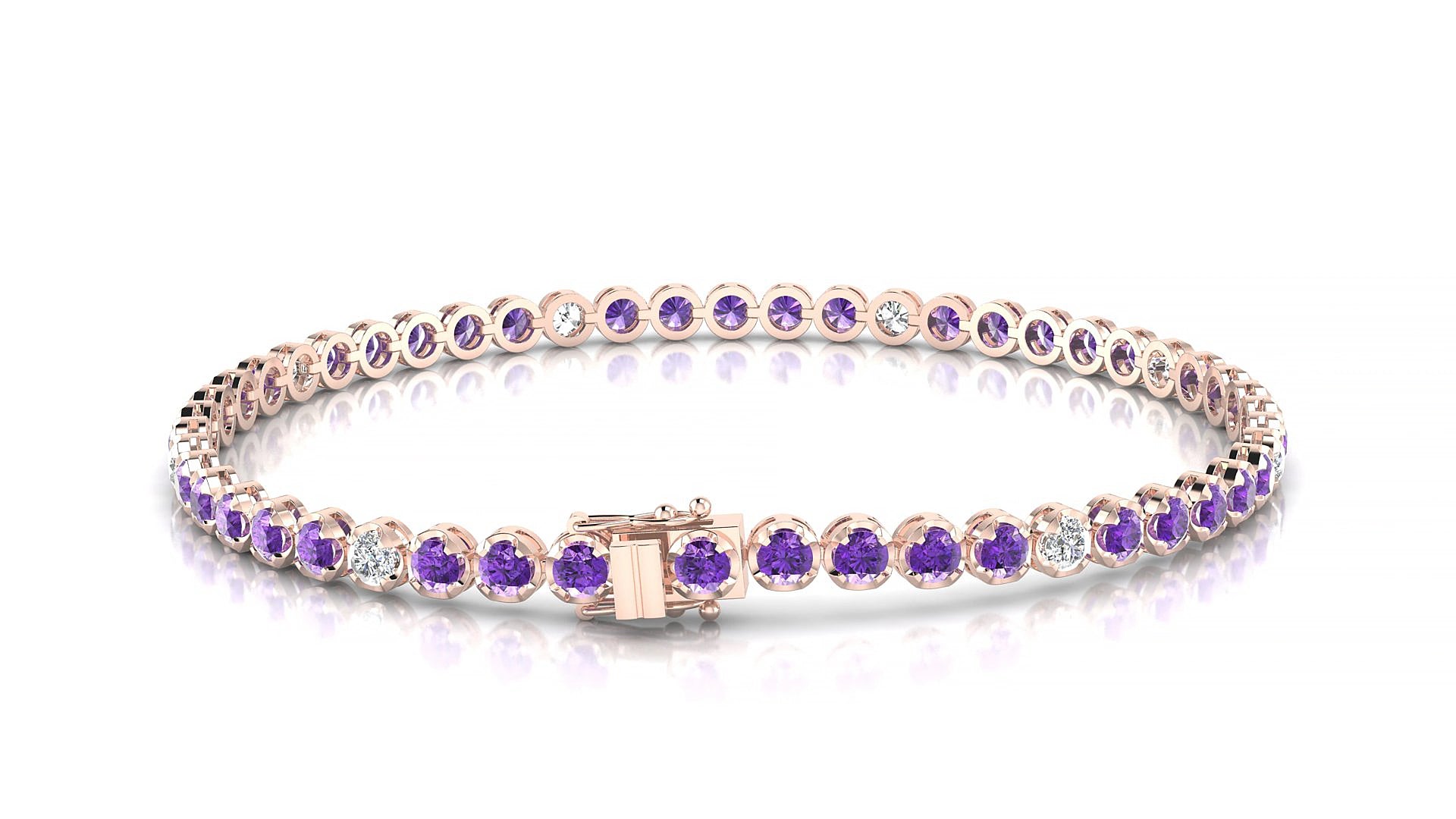 Bengal 5-1 | 18k Rose Gold 2.5 mm Round Natural Amethyst & Diamond 15 cm Tennis Bracelet
