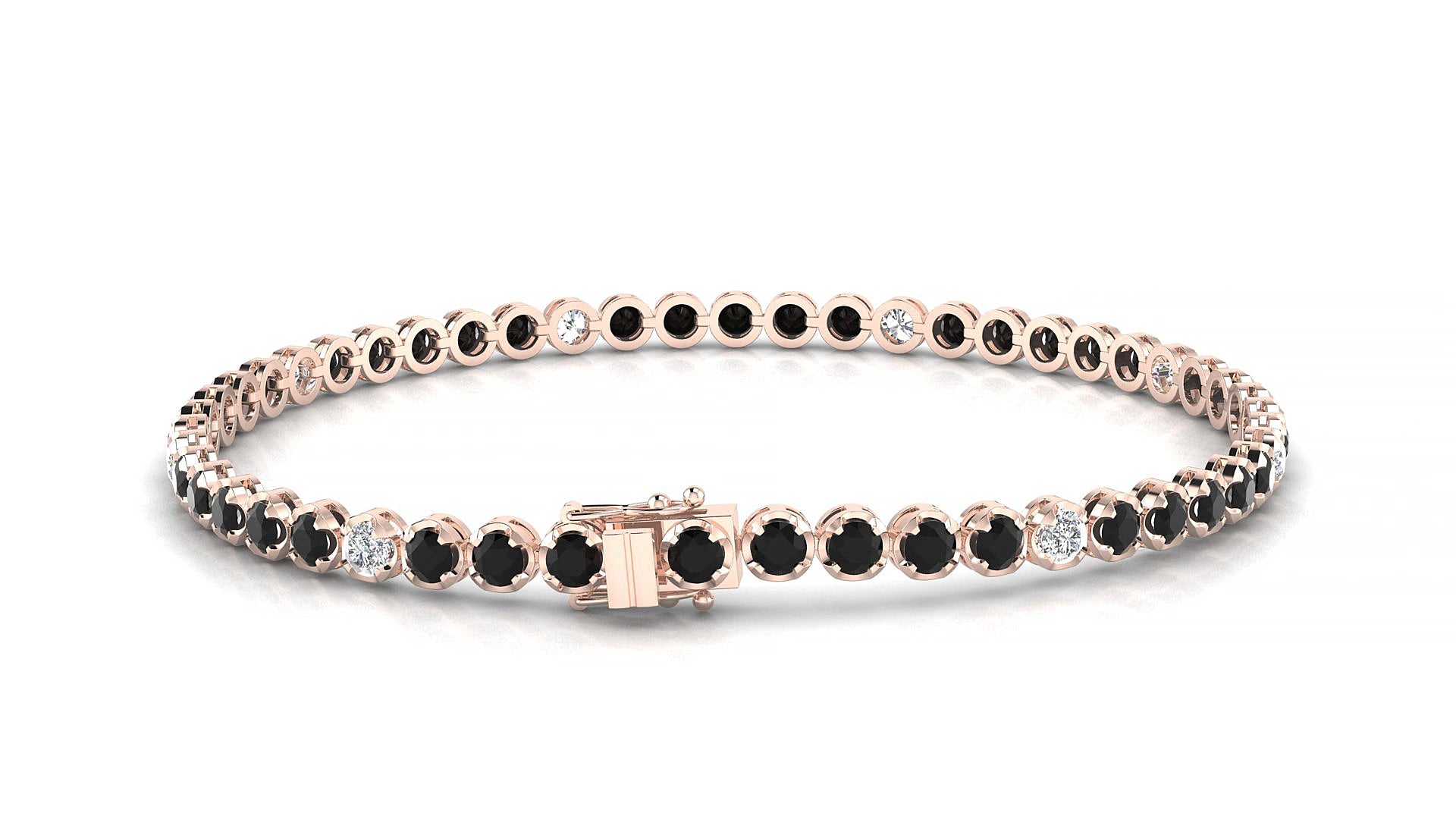 Bengal 5-1 | 18k Rose Gold 2.5 mm Round Natural Black Diamond & Diamond 20 cm Tennis Bracelet