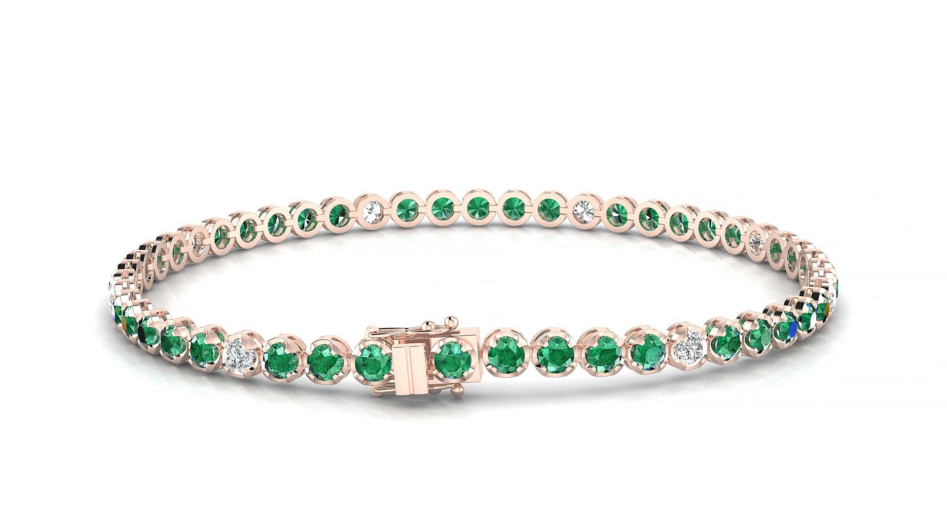 Bengal 5-1 | 18k Rose Gold 2.5 mm Round Natural Emerald & Diamond 15 cm Tennis Bracelet