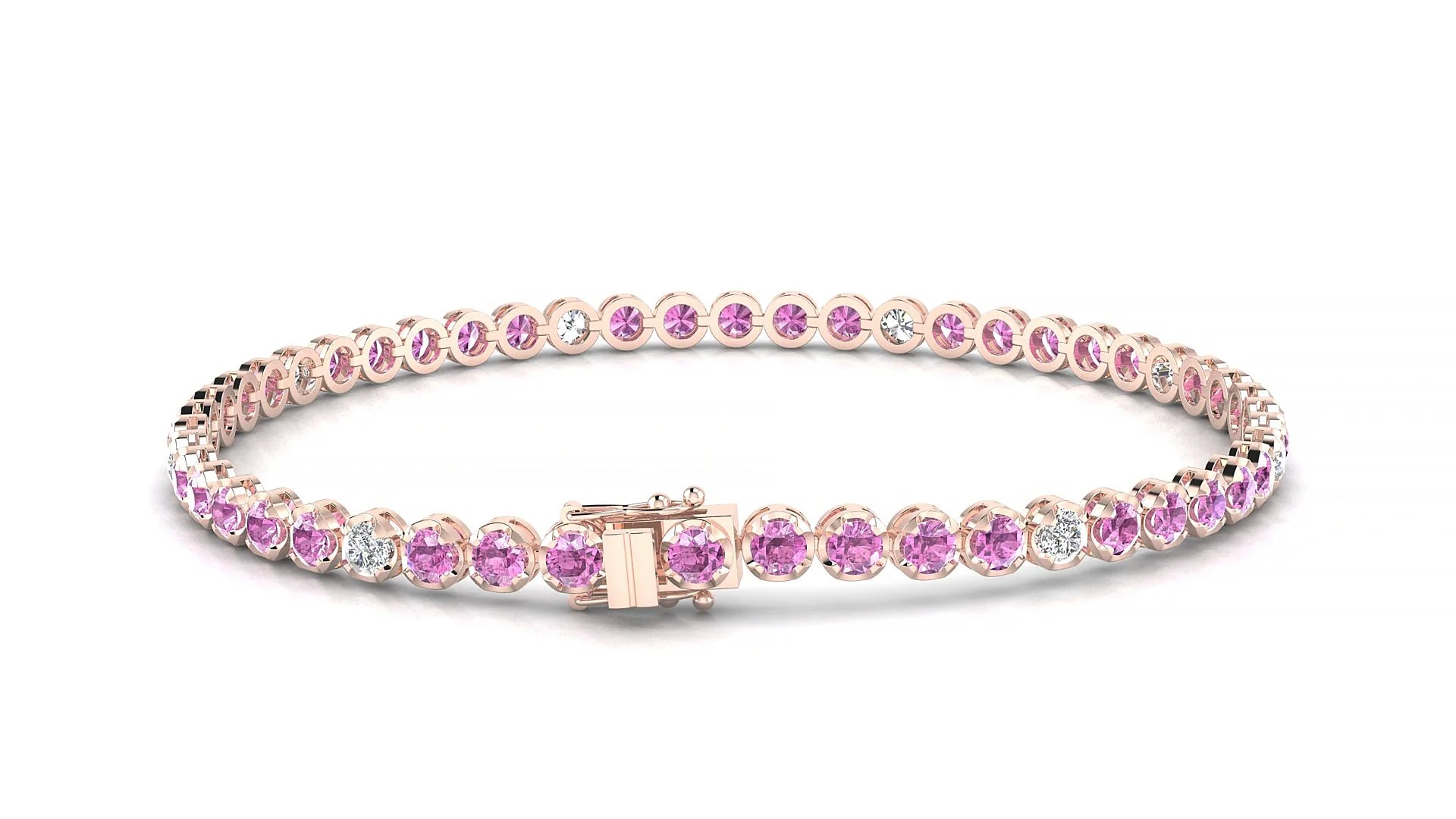 Bengal 5-1 | 18k Rose Gold 2.5 mm Round Natural Pink Sapphire & Diamond Tennis Bracelet