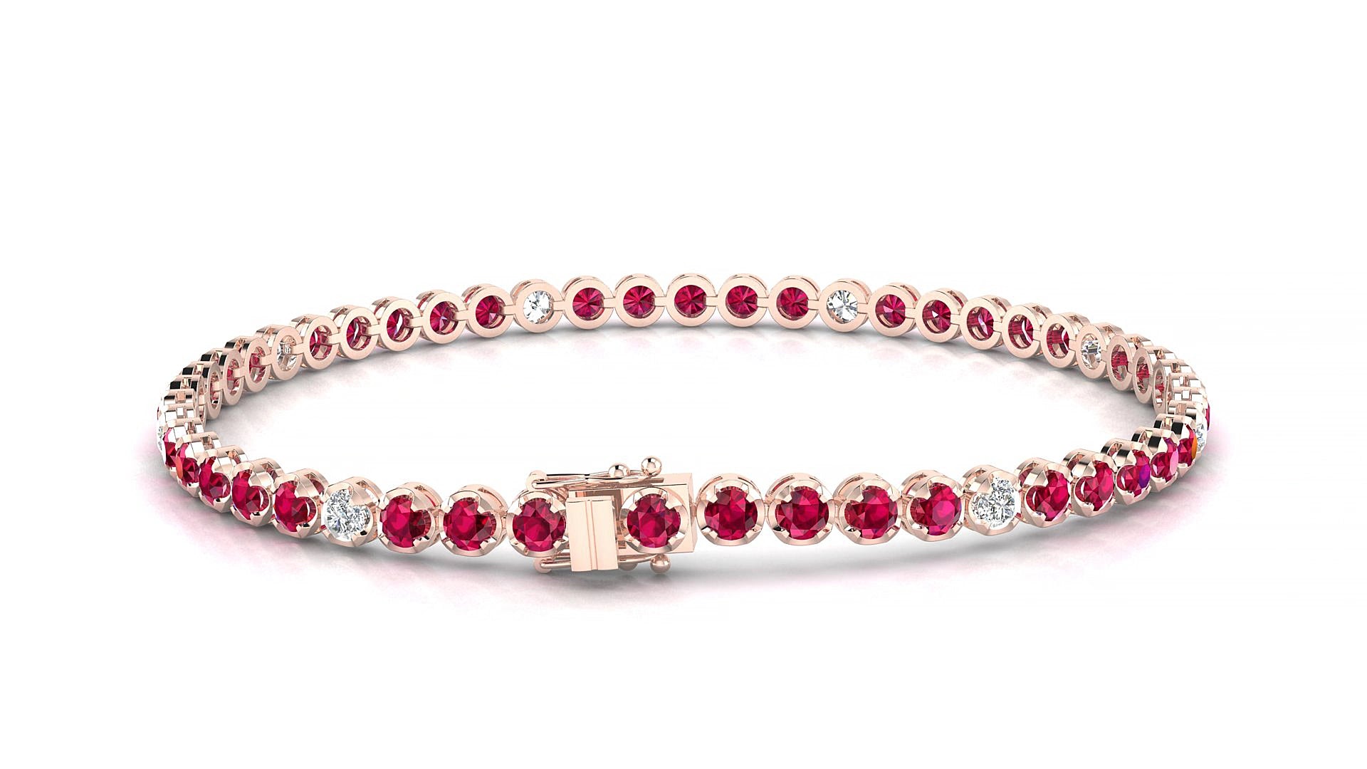 Bengal 5-1 | 18k Rose Gold 2.5 mm Round Natural Ruby & Diamond 19 cm Tennis Bracelet