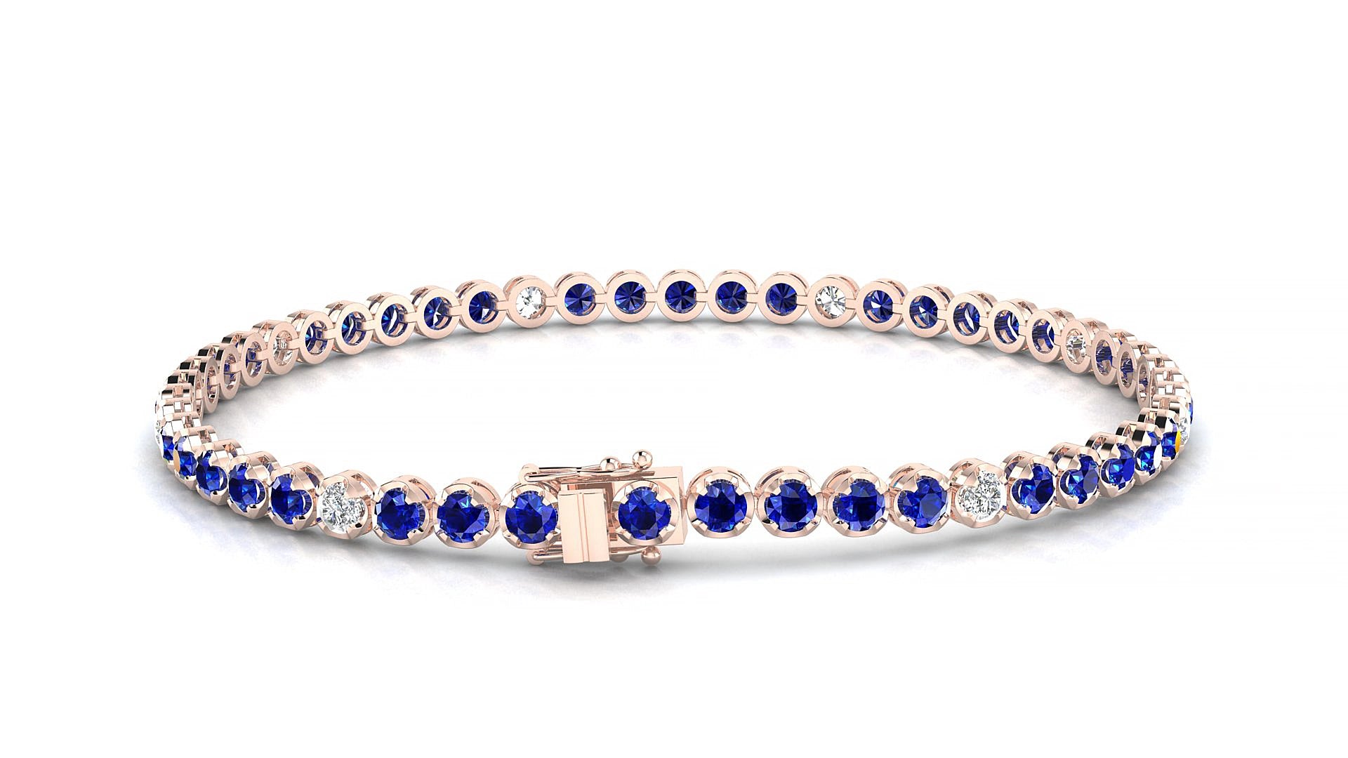 Bengal 5-1 | 18k Rose Gold 2.5 mm Round Natural Sapphire & Diamond 15 cm Tennis Bracelet