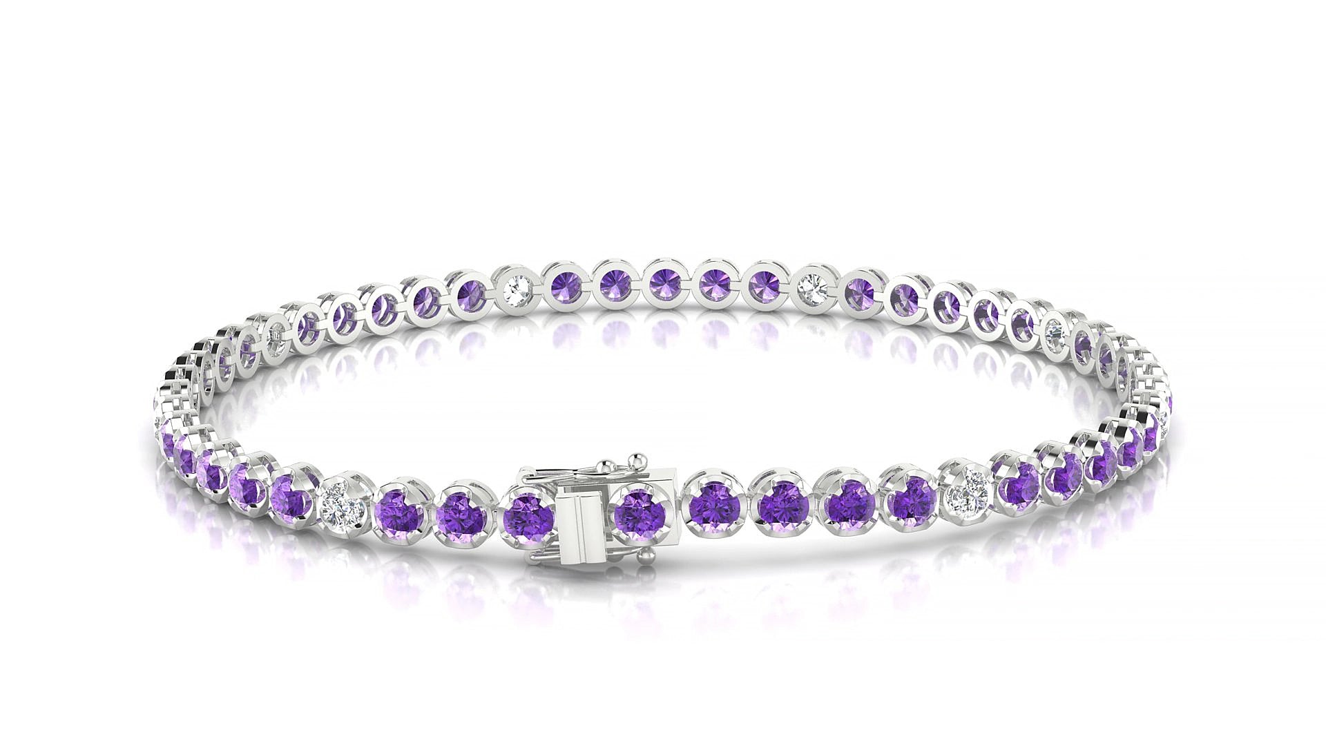 Bengal 5-1 | 18k White Gold 2.5 mm Round Natural Amethyst & Diamond 15 cm Tennis Bracelet