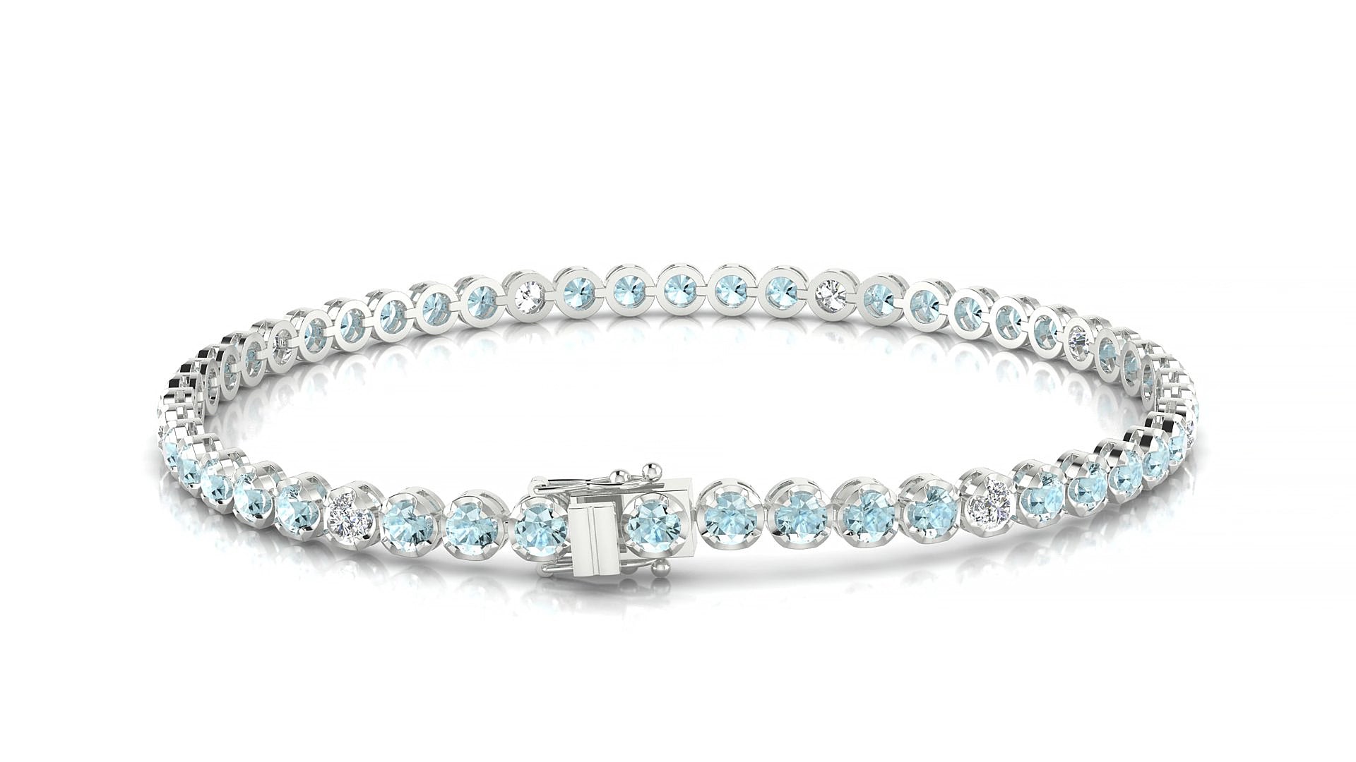 Bengal 5-1 | 18k White Gold 2.5 mm Round Natural Aquamarine & Diamond 17 cm Tennis Bracelet