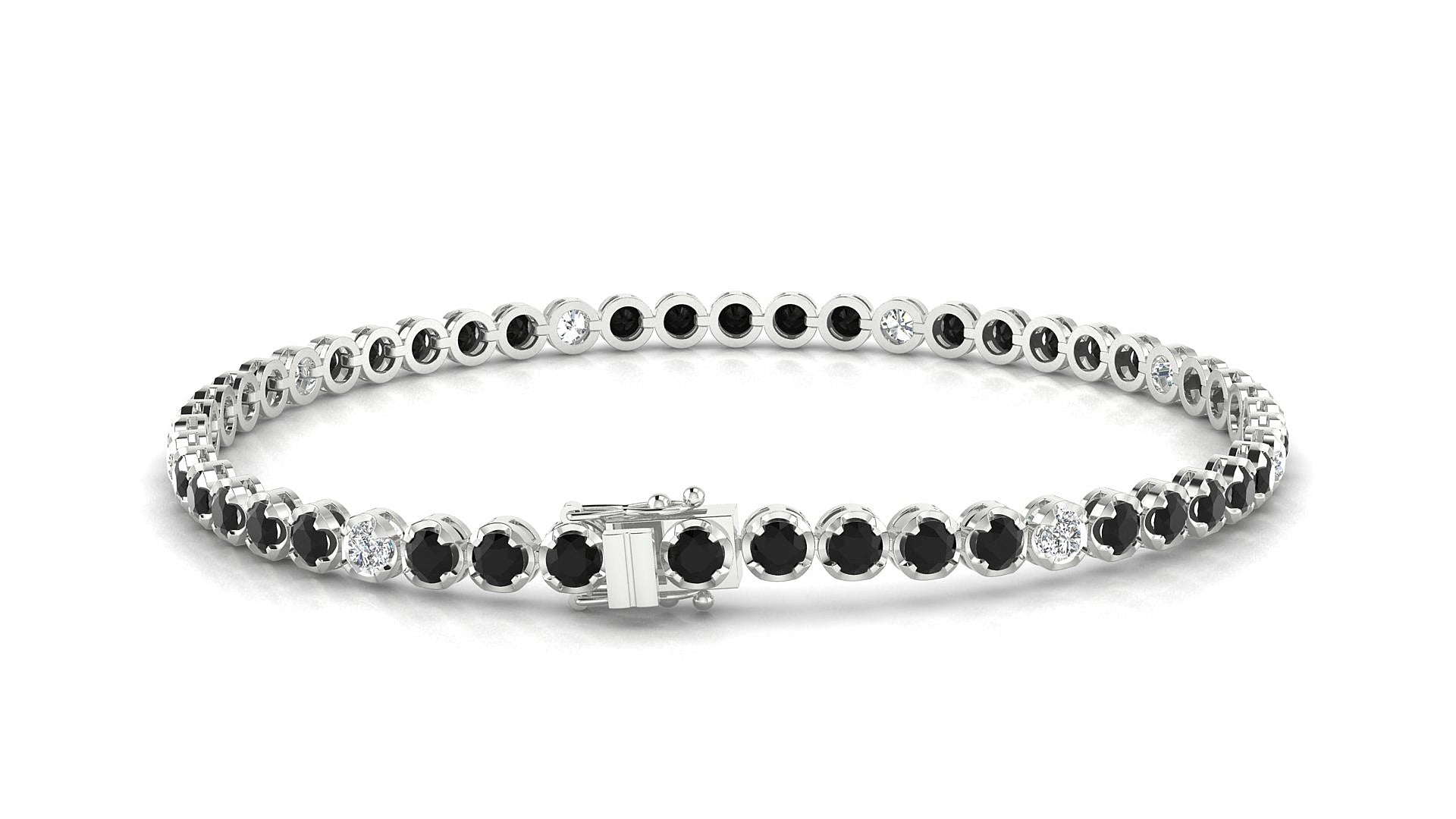 Bengal 5-1 | 18k White Gold 2.5 mm Round Natural Black Diamond & Diamond 20 cm Tennis Bracelet