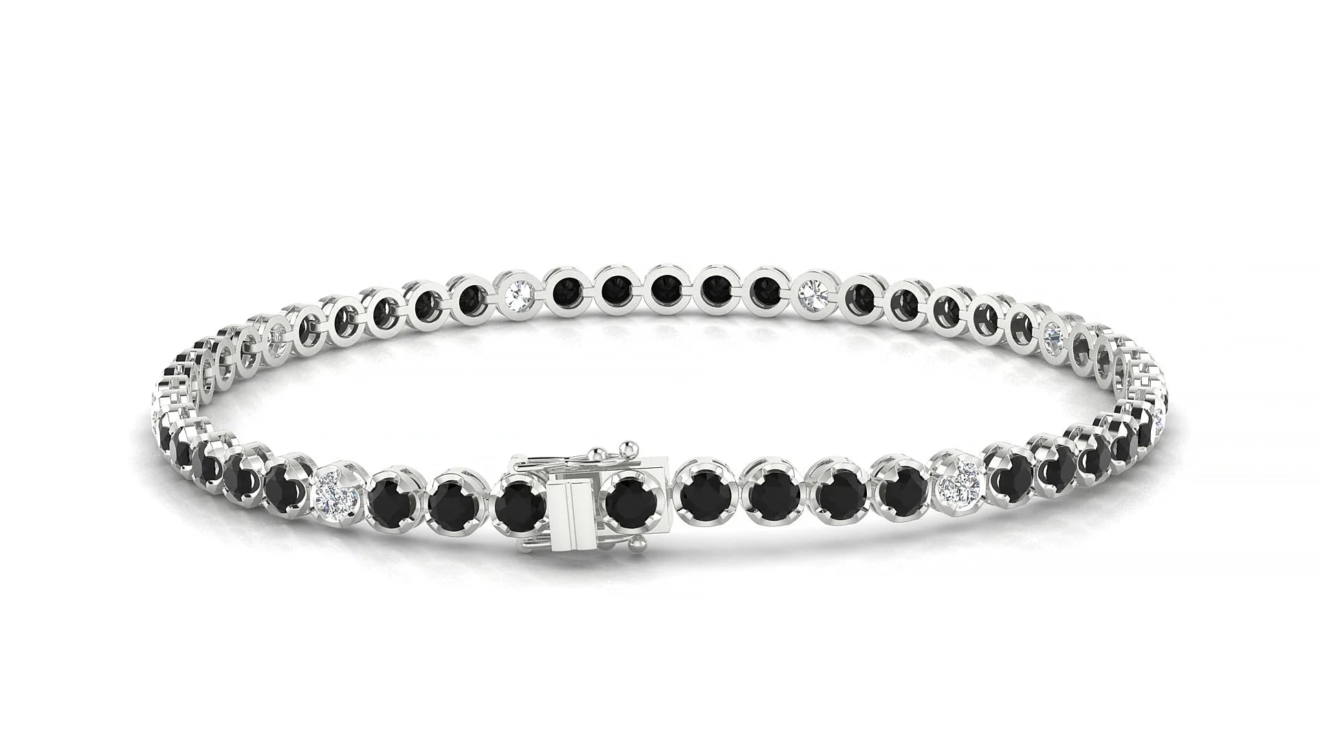 Bengal 5-1 | 18k White Gold 2.5 mm Round Natural Black Diamond & Diamond Tennis Bracelet