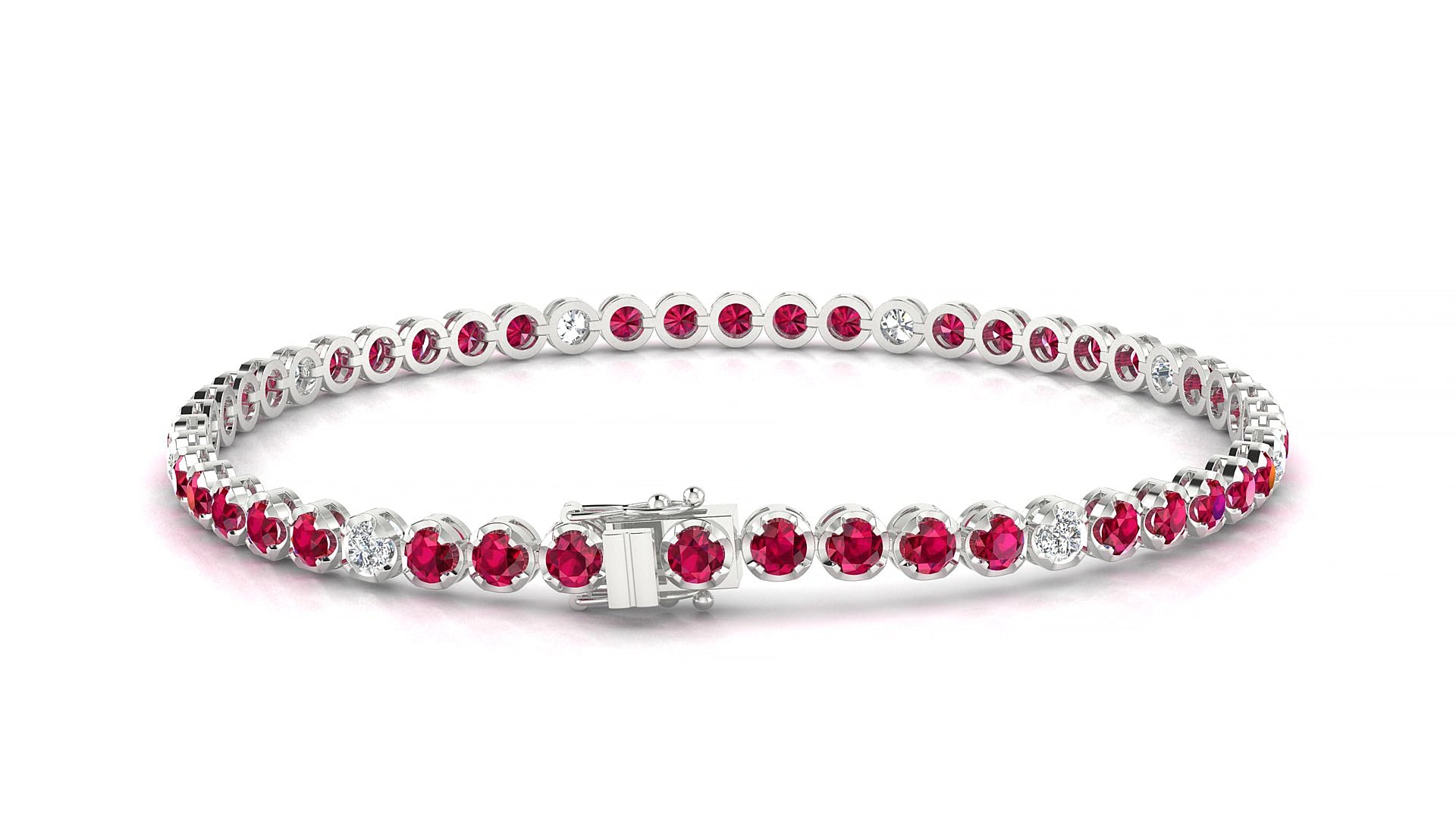Bengal 5-1 | 18k White Gold 2.5 mm Round Natural Ruby & Diamond 16 cm Tennis Bracelet