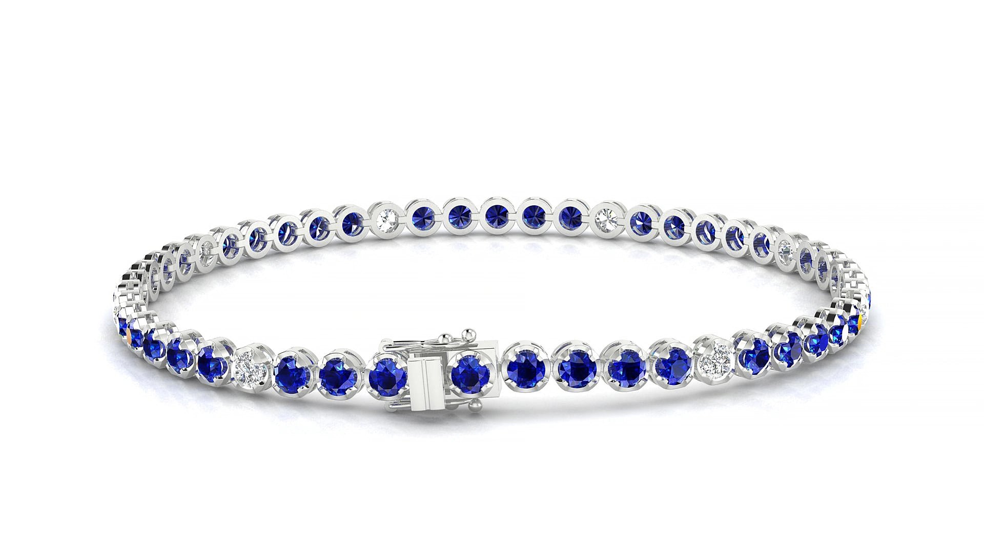 Bengal 5-1 | 18k White Gold 2.5 mm Round Natural Sapphire & Diamond 19 cm Tennis Bracelet