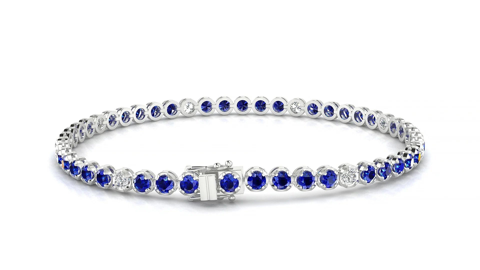 Bengal 5-1 | 18k White Gold 2.5 mm Round Natural Sapphire & Diamond Tennis Bracelet
