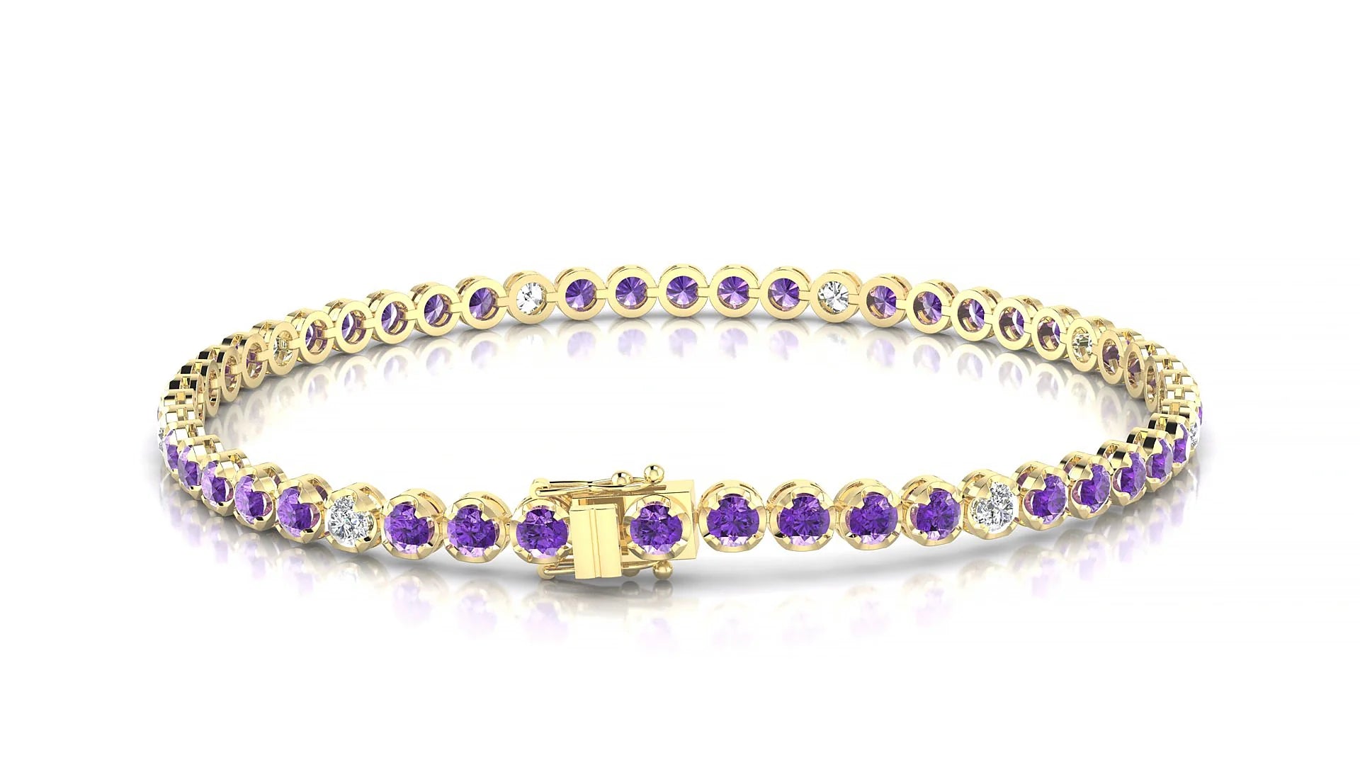 Bengal 5-1 | 18k Yellow Gold 2.5 mm Round Natural Amethyst & Diamond Tennis Bracelet