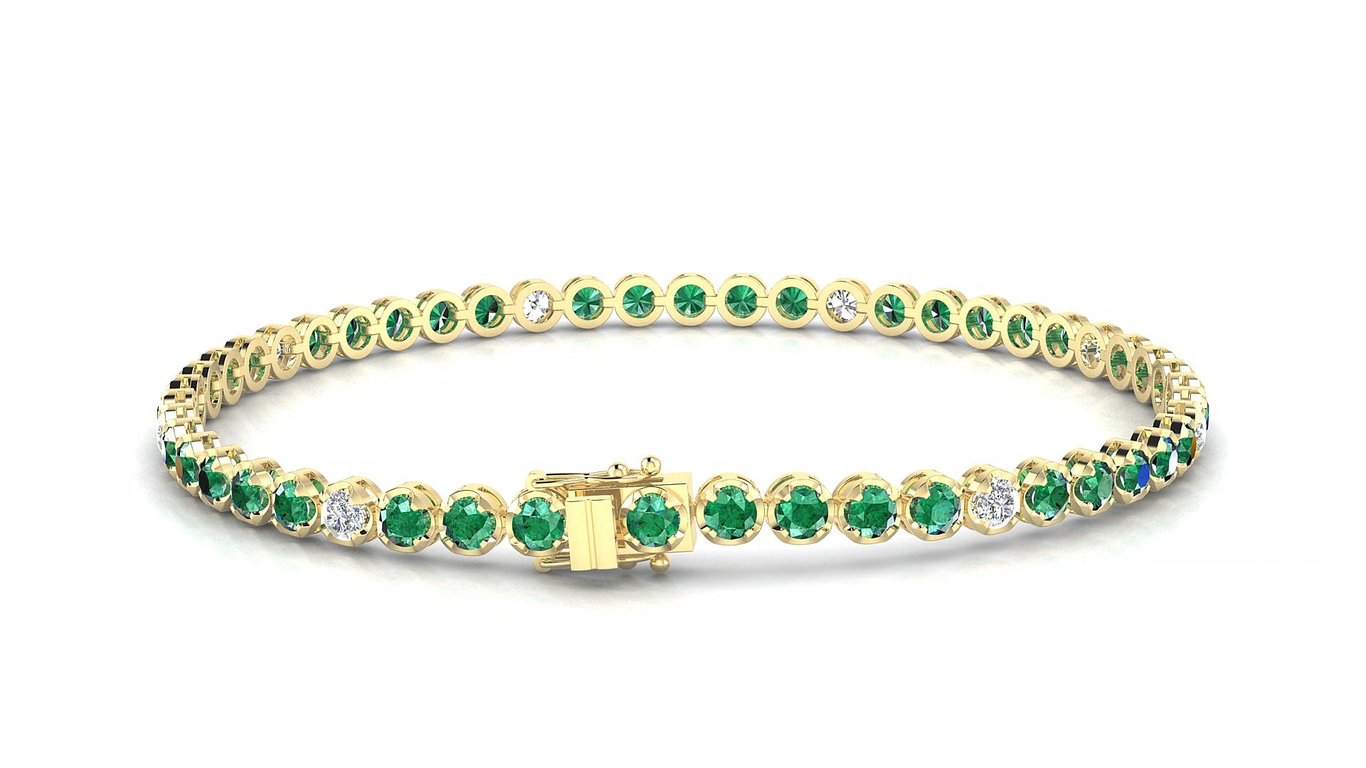 Bengal 5-1 | 18k Yellow Gold 2.5 mm Round Natural Emerald & Diamond 15 cm Tennis Bracelet
