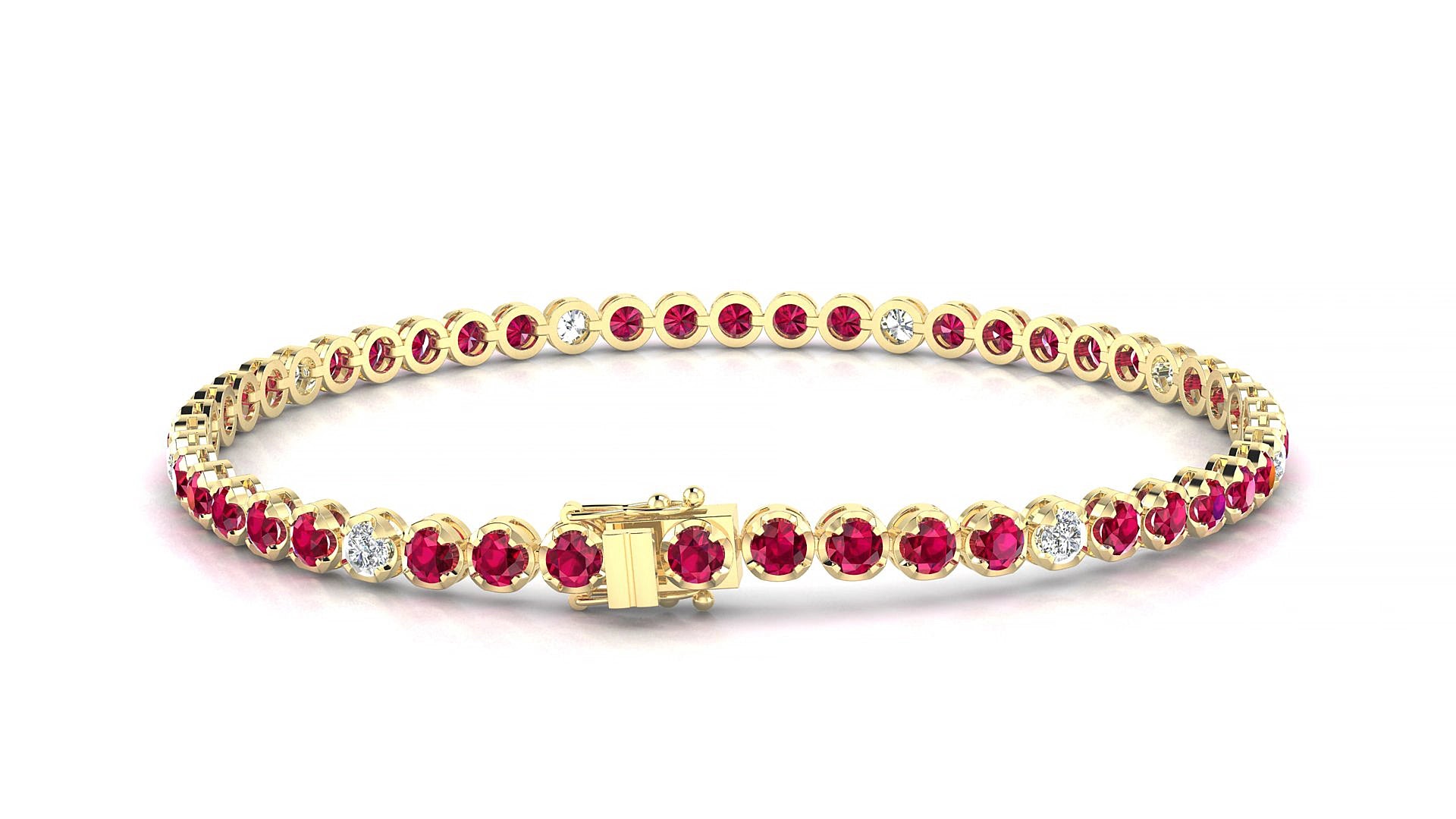 Bengal 5-1 | 18k Yellow Gold 2.5 mm Round Natural Ruby & Diamond 20 cm Tennis Bracelet
