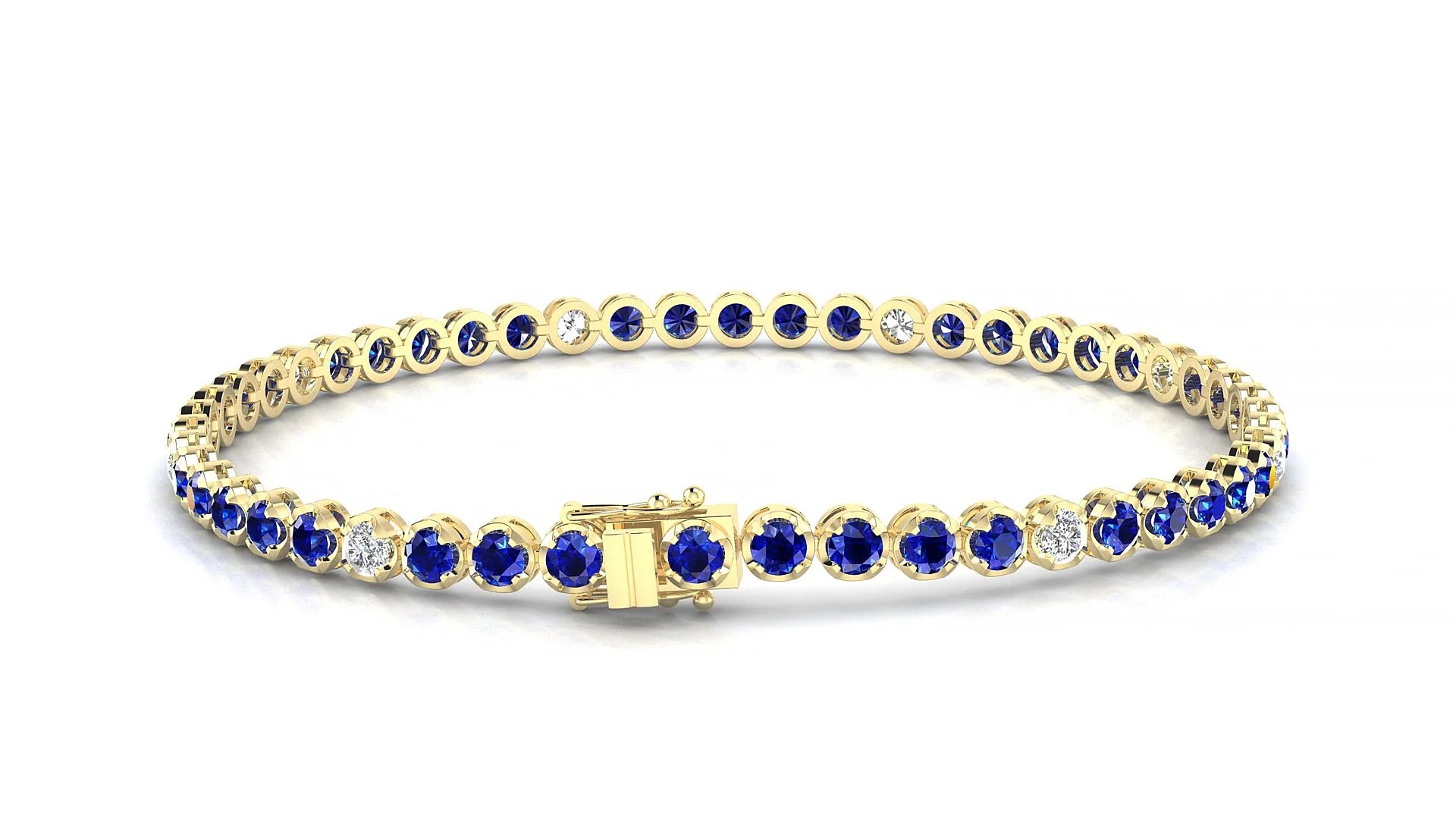 Bengal 5-1 | 18k Yellow Gold 2.5 mm Round Natural Sapphire & Diamond Tennis Bracelet