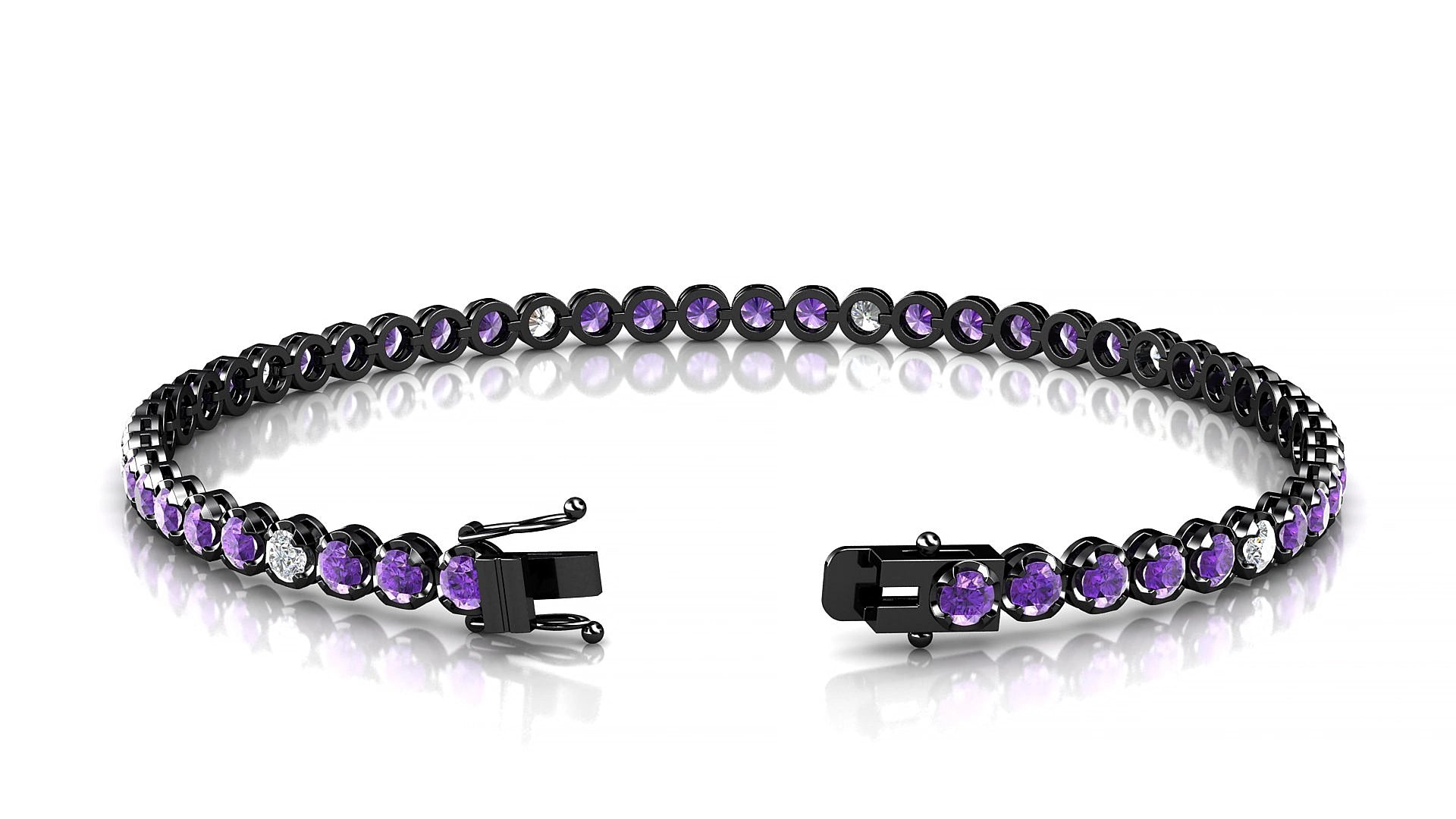 Bengal 5-1 | 18k Black Gold 2.5 mm Round Natural Amethyst & Diamond 20 cm Tennis Bracelet