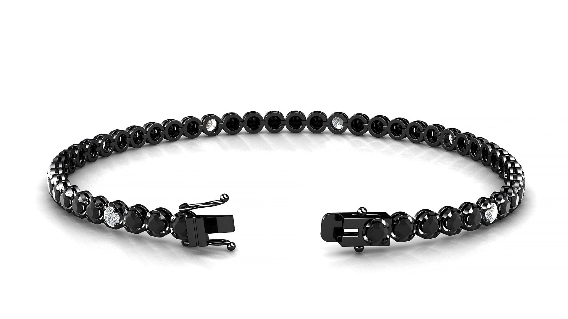 Bengal 5-1 | 18k Black Gold 2.5 mm Round Natural Black Diamond & Diamond 17 cm Tennis Bracelet