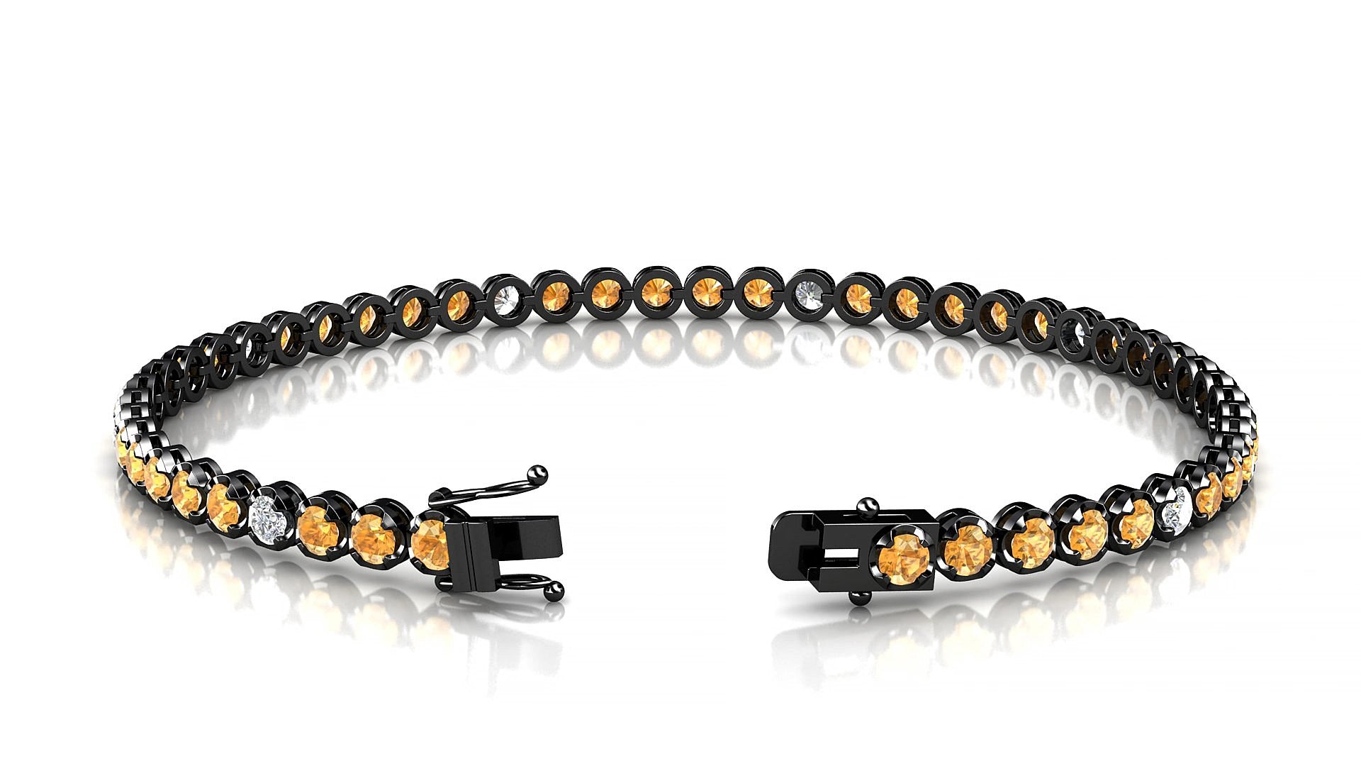 Bengal 5-1 | 18k Black Gold 2.5 mm Round Natural Citrine & Diamond 20 cm Tennis Bracelet