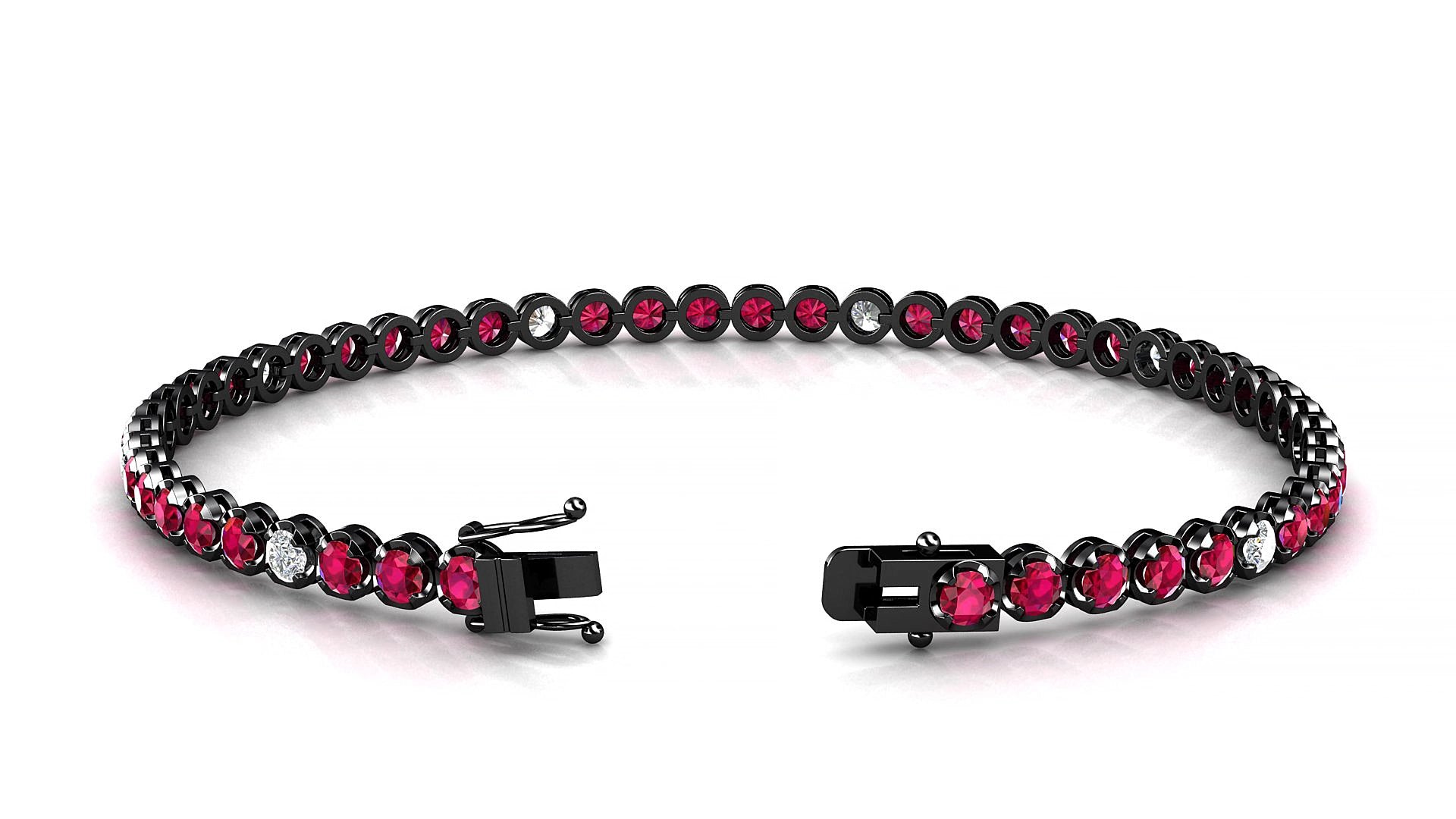 Bengal 5-1 | 18k Black Gold 2.5 mm Round Natural Ruby & Diamond 15 cm Tennis Bracelet