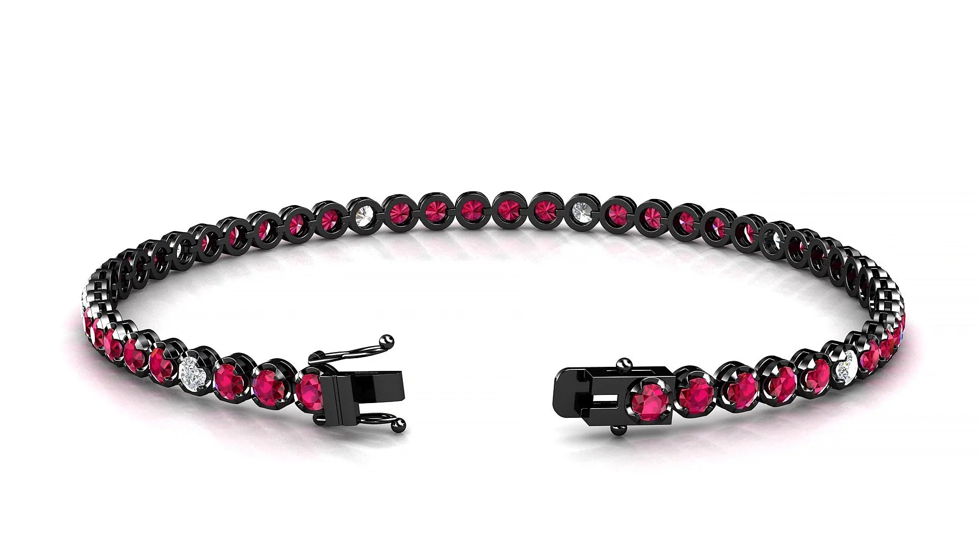 Bengal 5-1 | 18k Black Gold 2.5 mm Round Natural Ruby & Diamond Tennis Bracelet