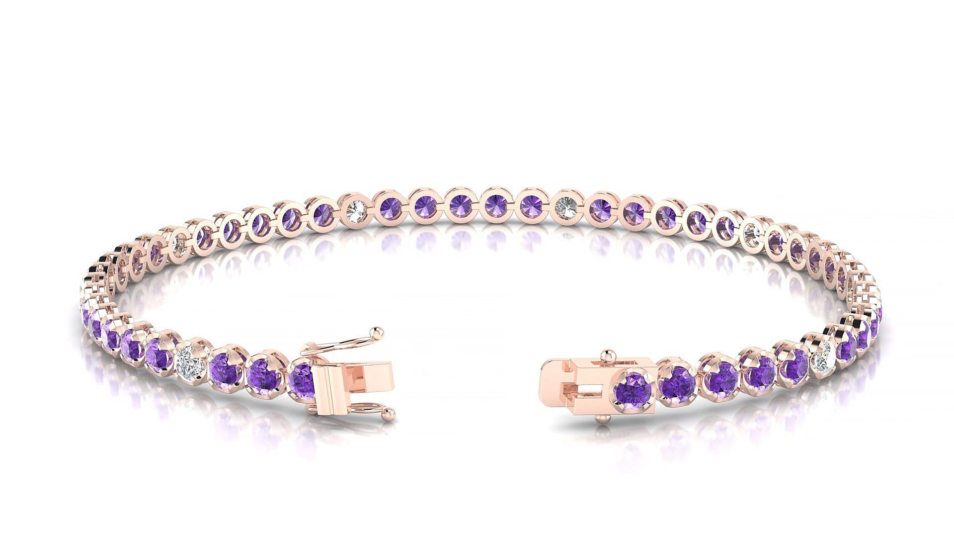 Bengal 5-1 | 18k Rose Gold 2.5 mm Round Natural Amethyst & Diamond 15 cm Tennis Bracelet