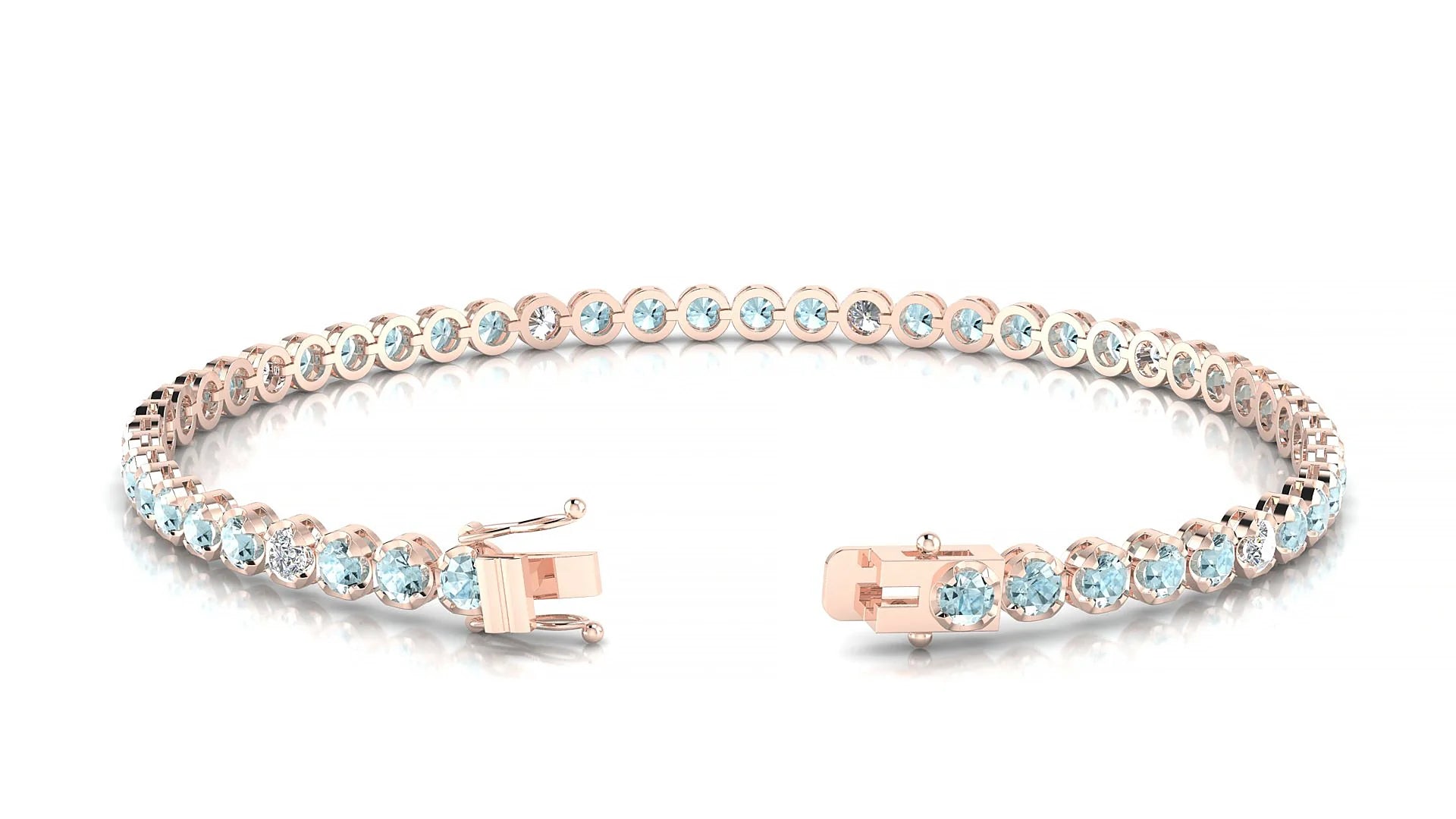 Bengal 5-1 | 18k Rose Gold 2.5 mm Round Natural Aquamarine & Diamond Tennis Bracelet
