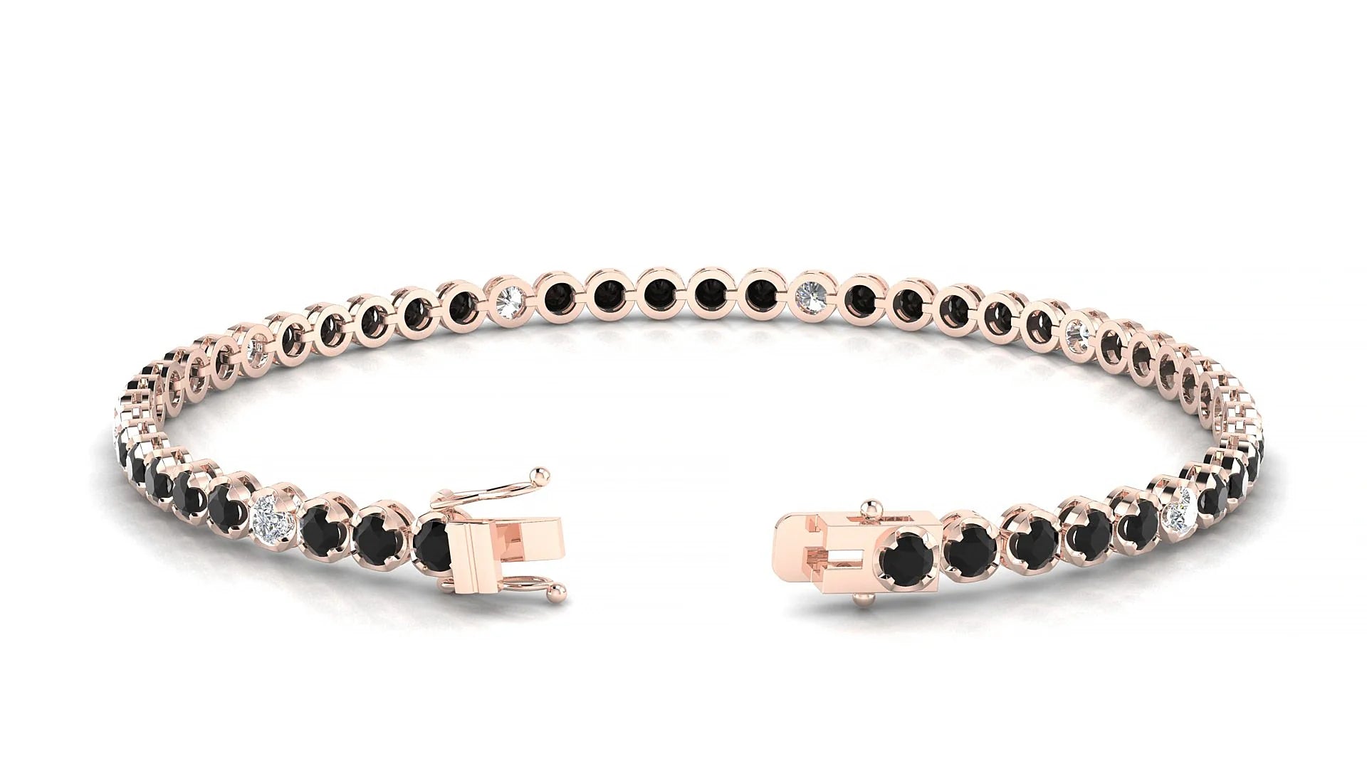 Bengal 5-1 | 18k Rose Gold 2.5 mm Round Natural Black Diamond & Diamond Tennis Bracelet