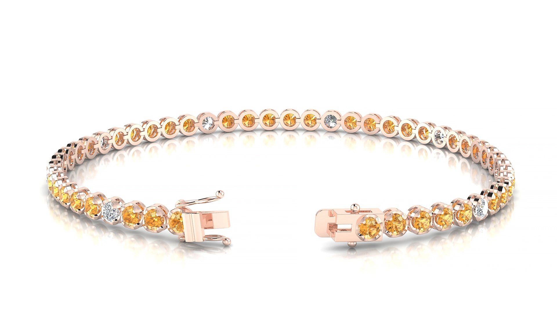 Bengal 5-1 | 18k Rose Gold 2.5 mm Round Natural Citrine & Diamond 15 cm Tennis Bracelet